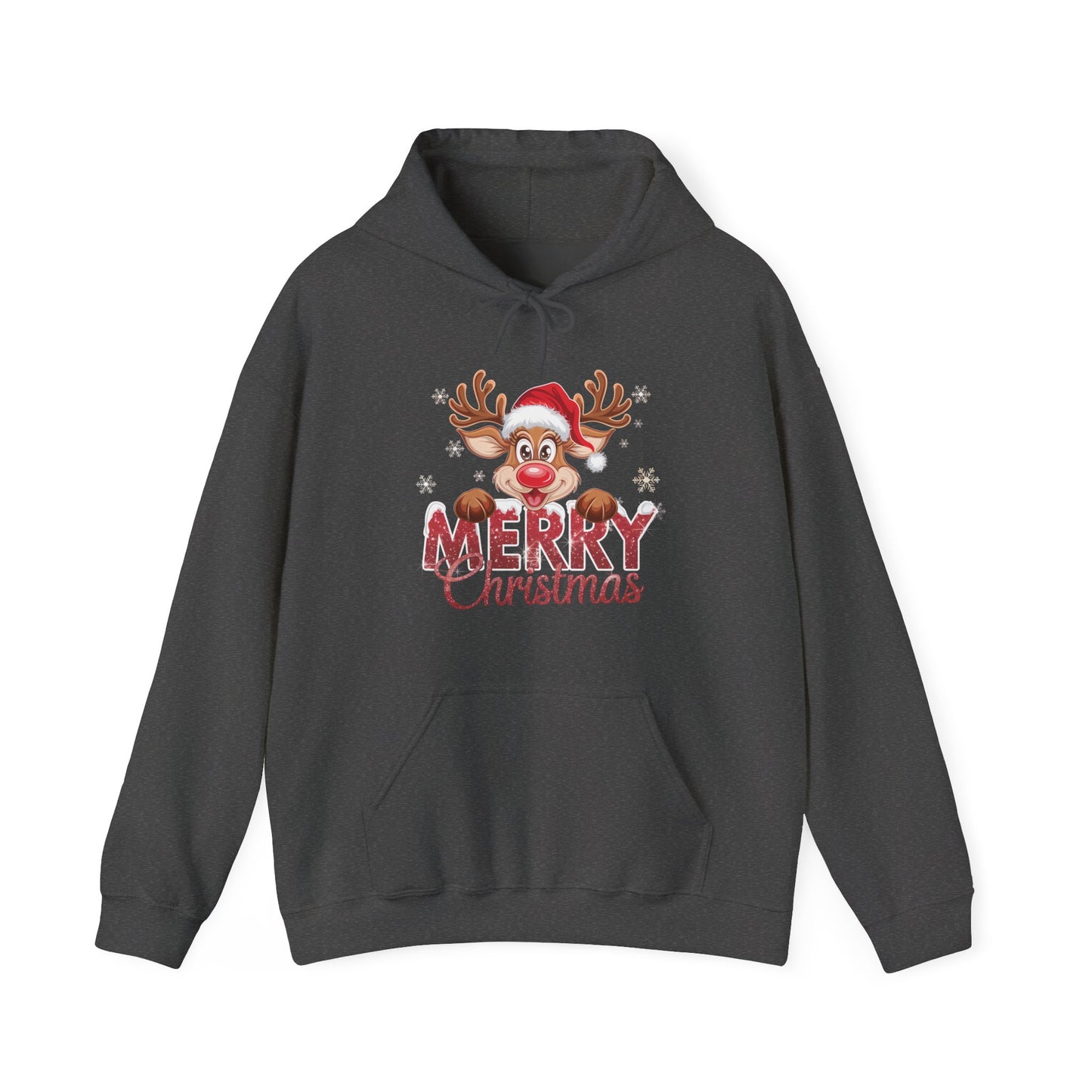 Christmas Reindeer Hoodie - 'Merry Christmas' Cute Santa Reindeer Holiday Sweatshirt