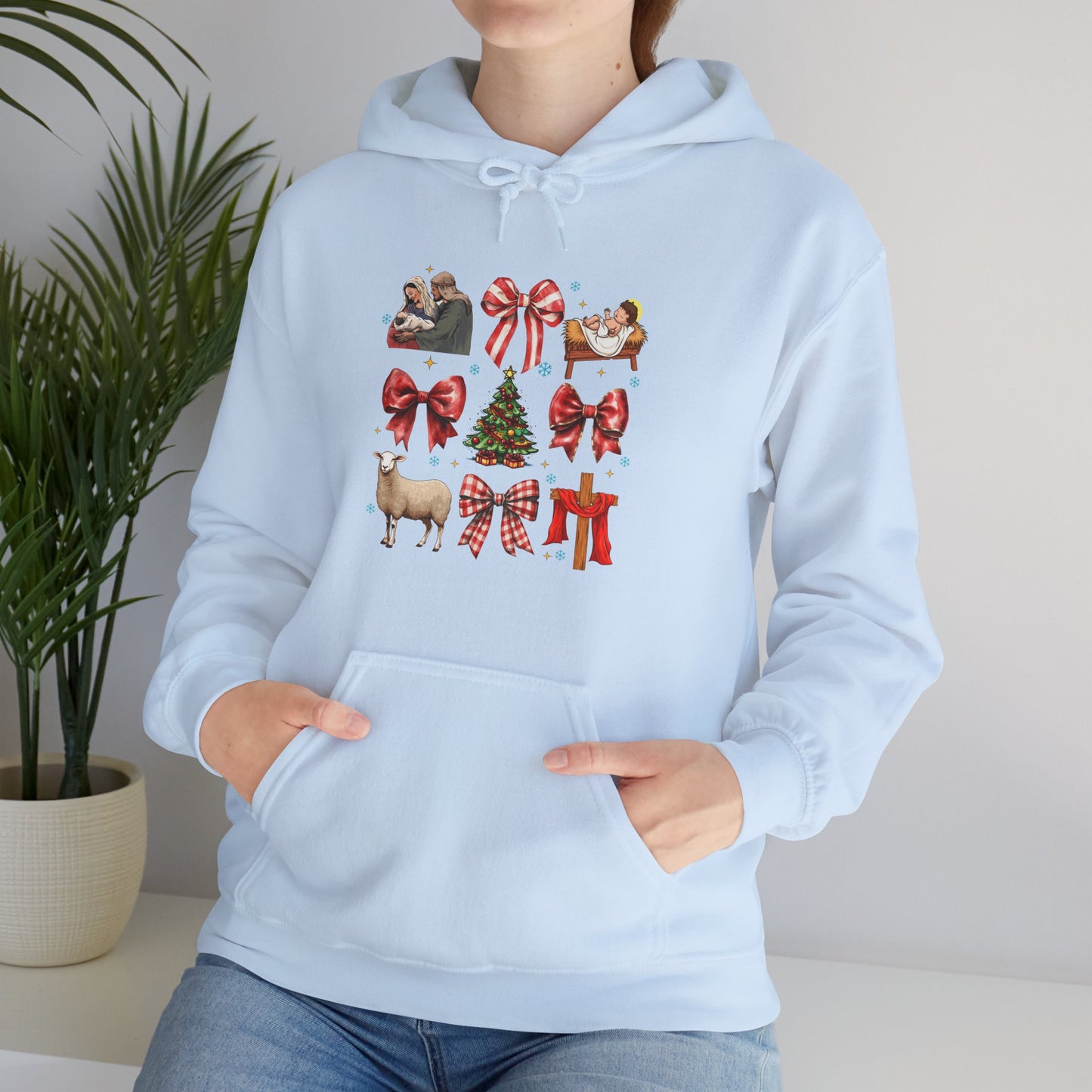 Christmas Bow & Reindeer Hoodie — Festive Holiday Graphic Sweatshirt