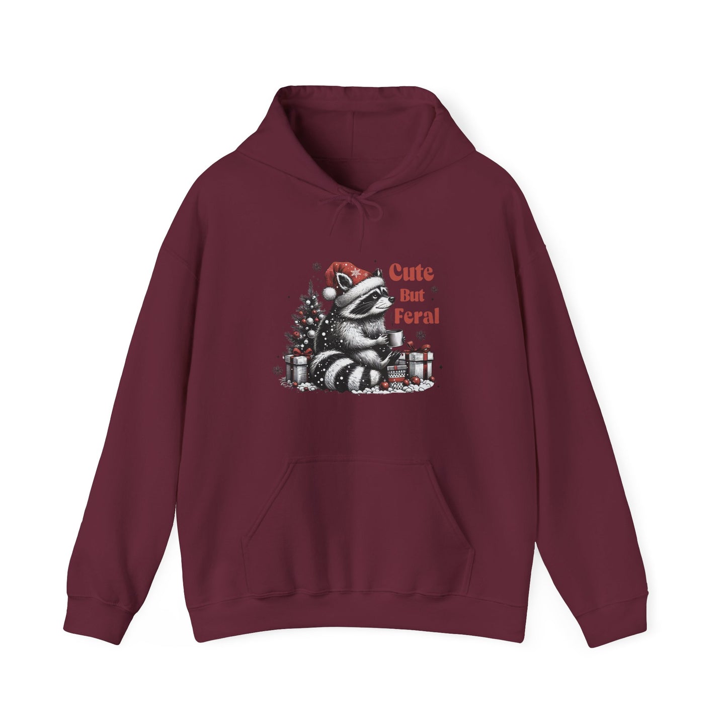 Cute But Feral Raccoon Holiday Hoodie — Christmas Animal Graphic Sweatshirt