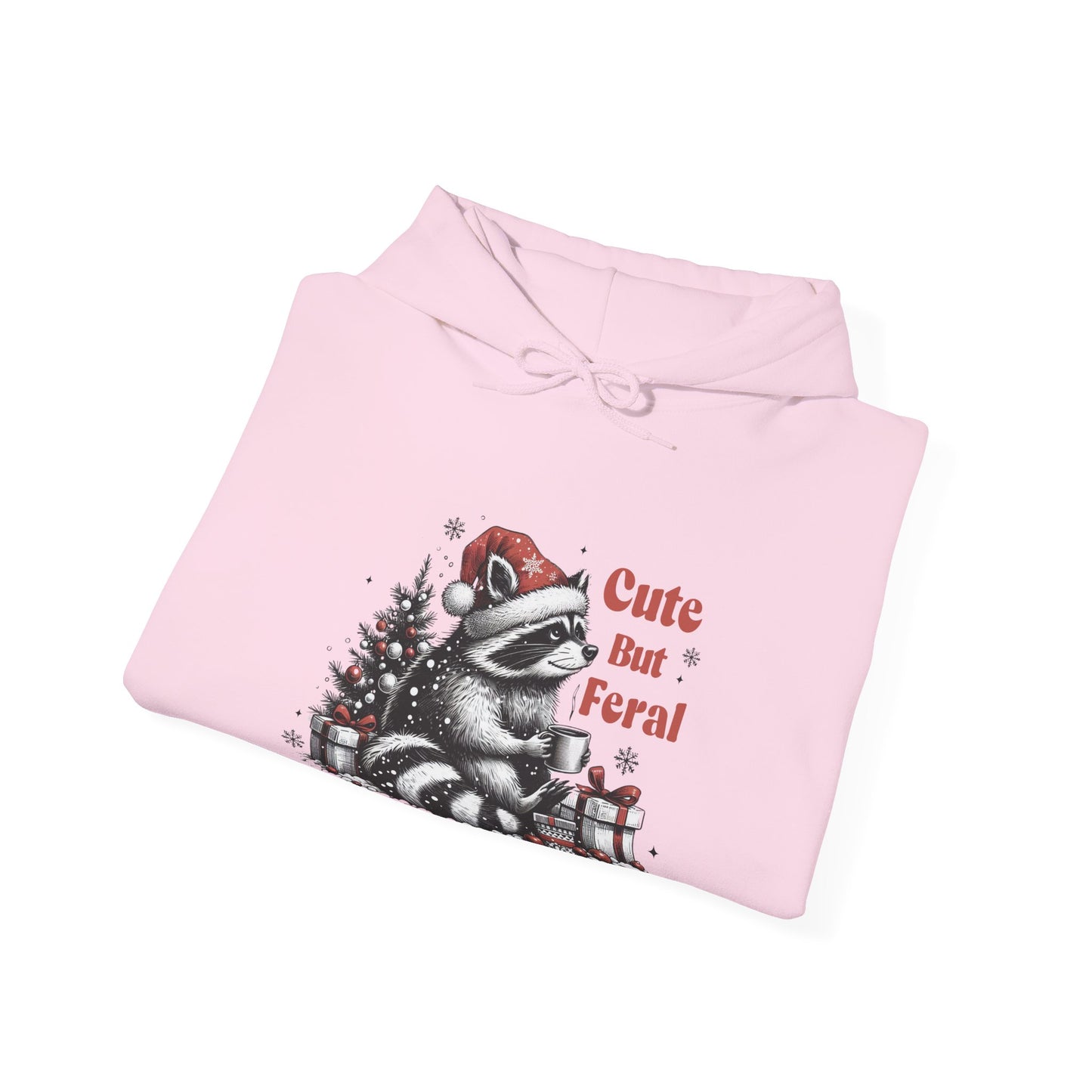 Cute But Feral Raccoon Holiday Hoodie — Christmas Animal Graphic Sweatshirt