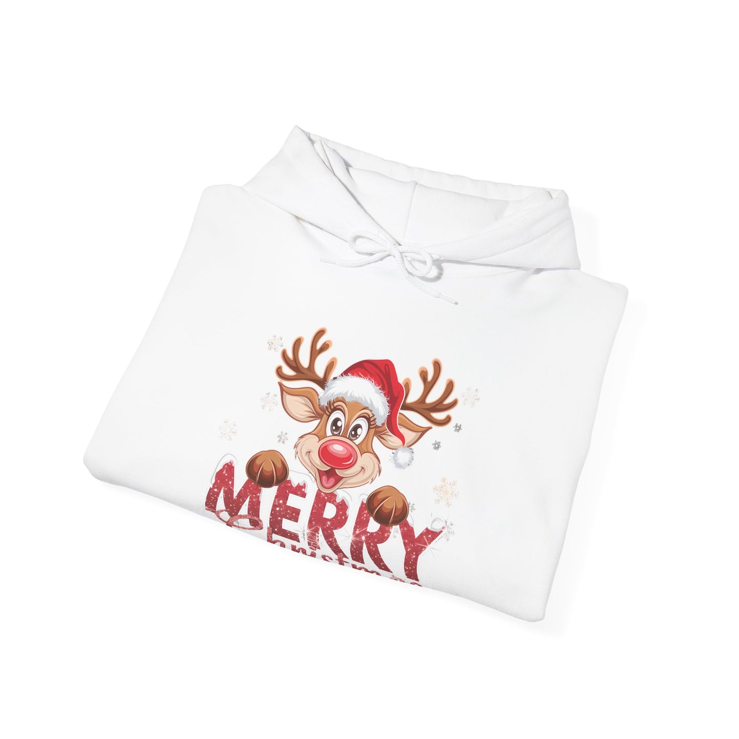 Christmas Reindeer Hoodie - 'Merry Christmas' Cute Santa Reindeer Holiday Sweatshirt