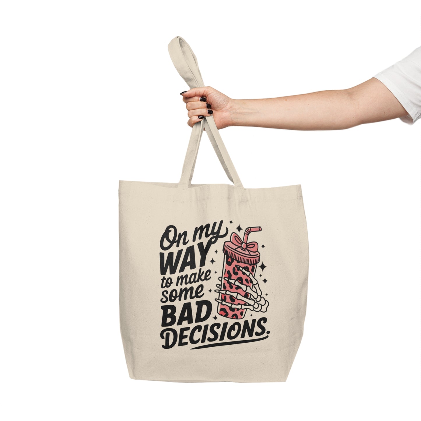 Canvas Tote — "On My Way to Make Some Bad Decisions" Funny Milkshake Graphic