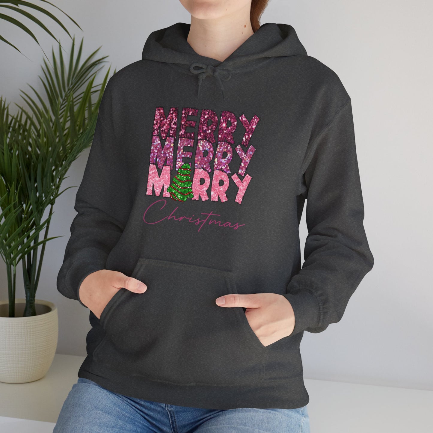 Merry Merry Merry Christmas Hoodie — Festive Floral Holiday Sweatshirt