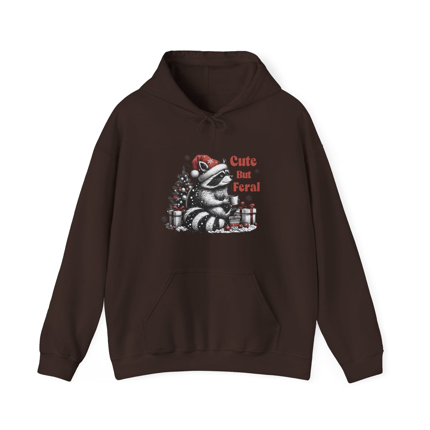 Cute But Feral Raccoon Holiday Hoodie — Christmas Animal Graphic Sweatshirt