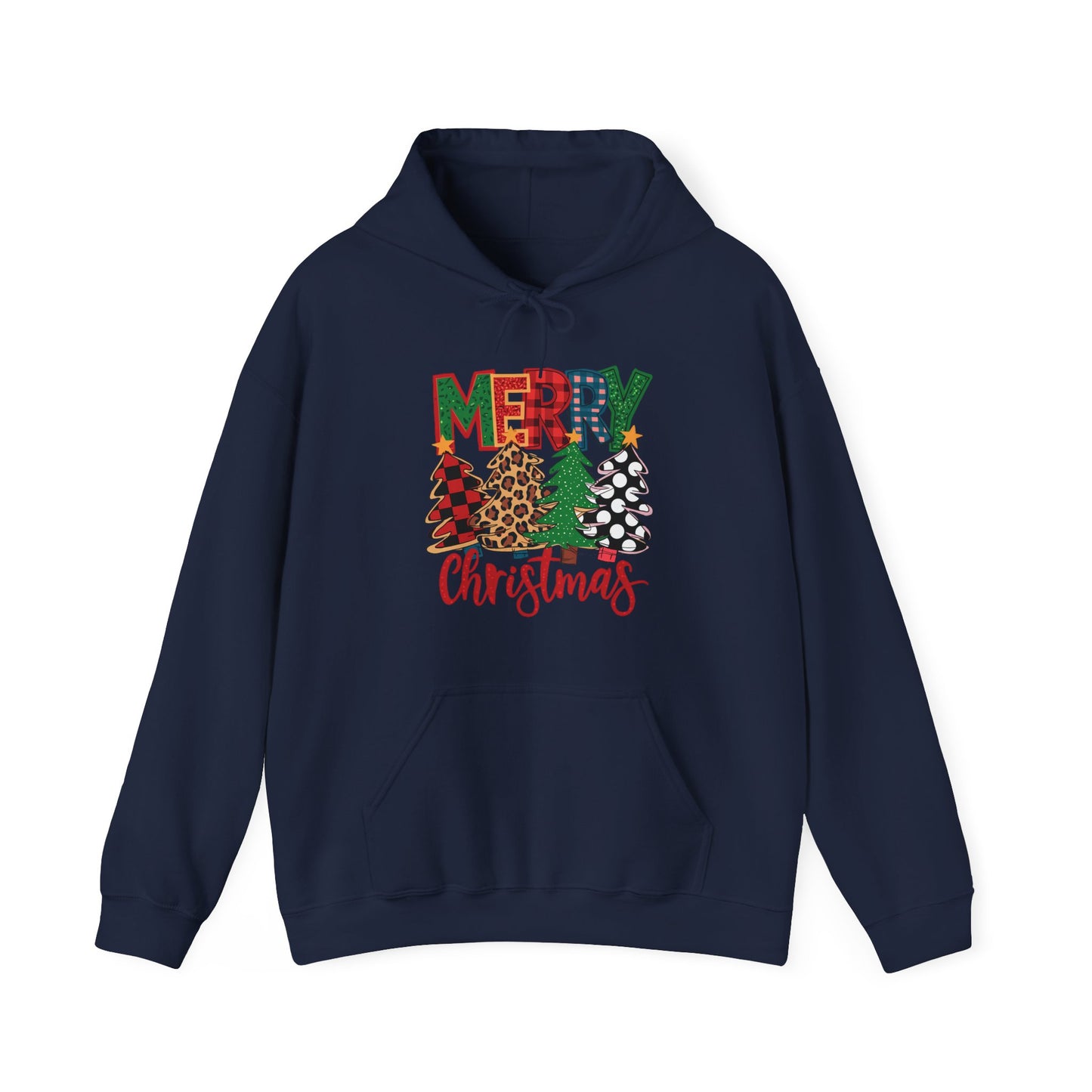 Merry Christmas Pine Tree Hoodie — Festive Buffalo Plaid Holiday Sweatshirt