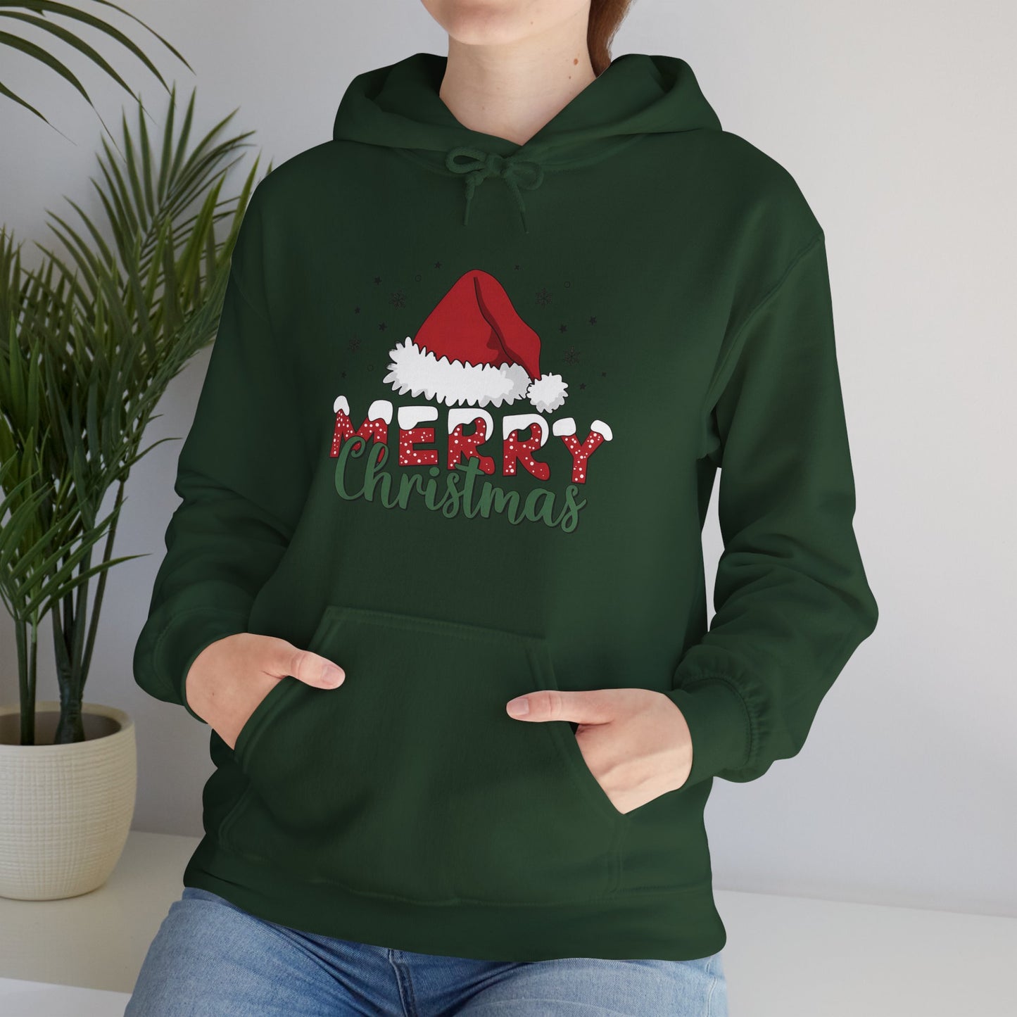 Christmas Hoodie - 'Merry Christmas' Santa Hat Holiday Sweatshirt