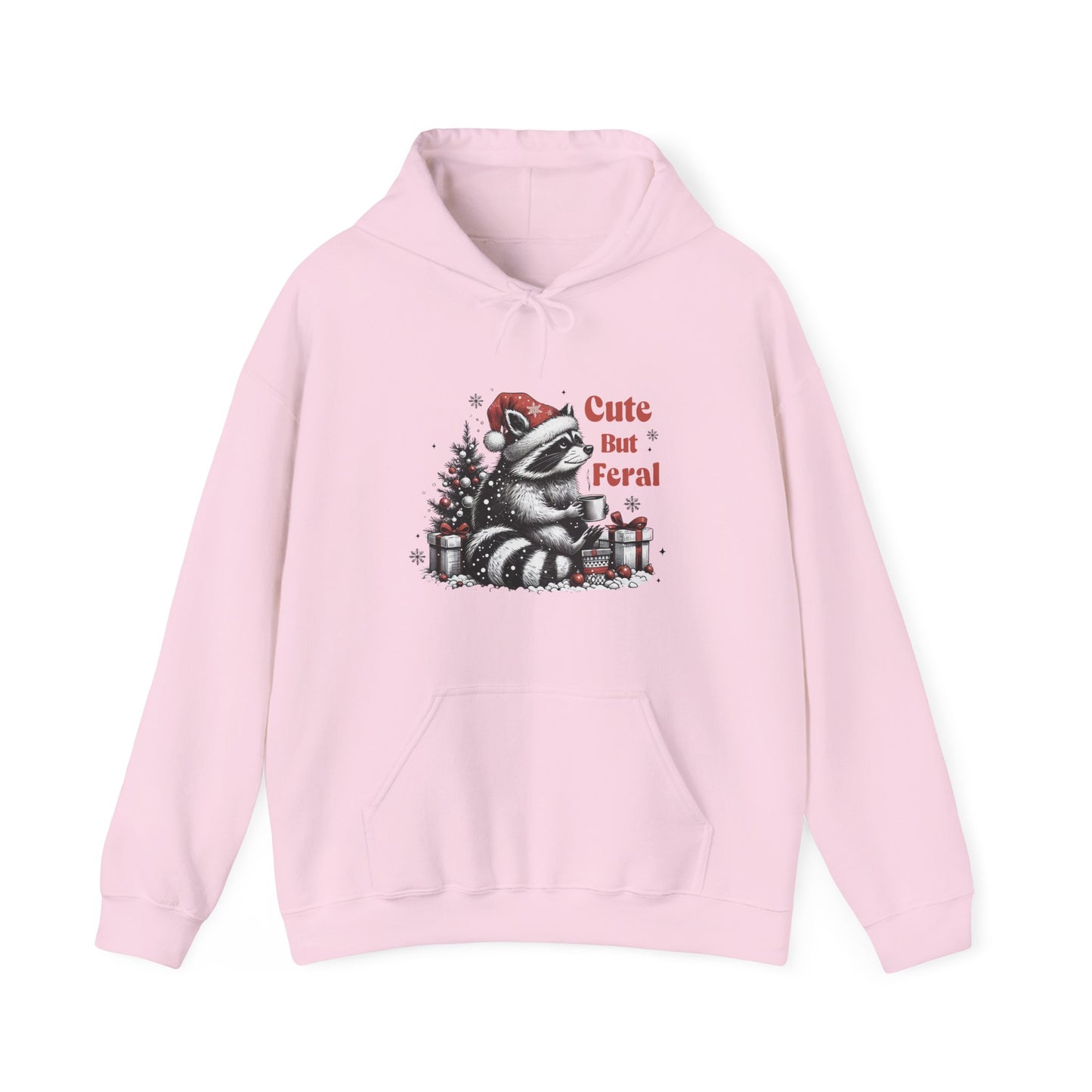 Cute But Feral Raccoon Holiday Hoodie — Christmas Animal Graphic Sweatshirt