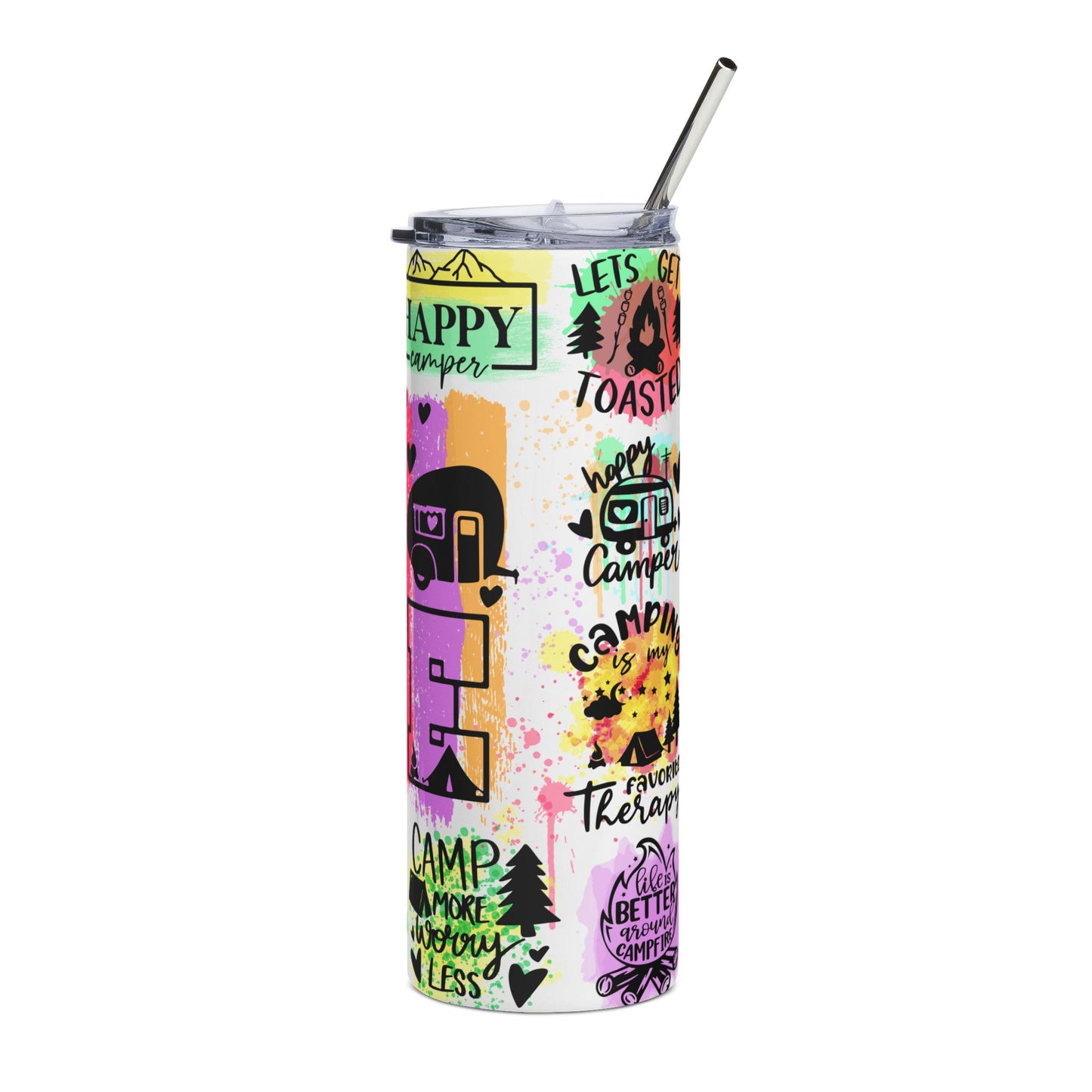 20oz Camping Tumbler — Colorful "LOVE" Camper Stainless Steel Travel Cup