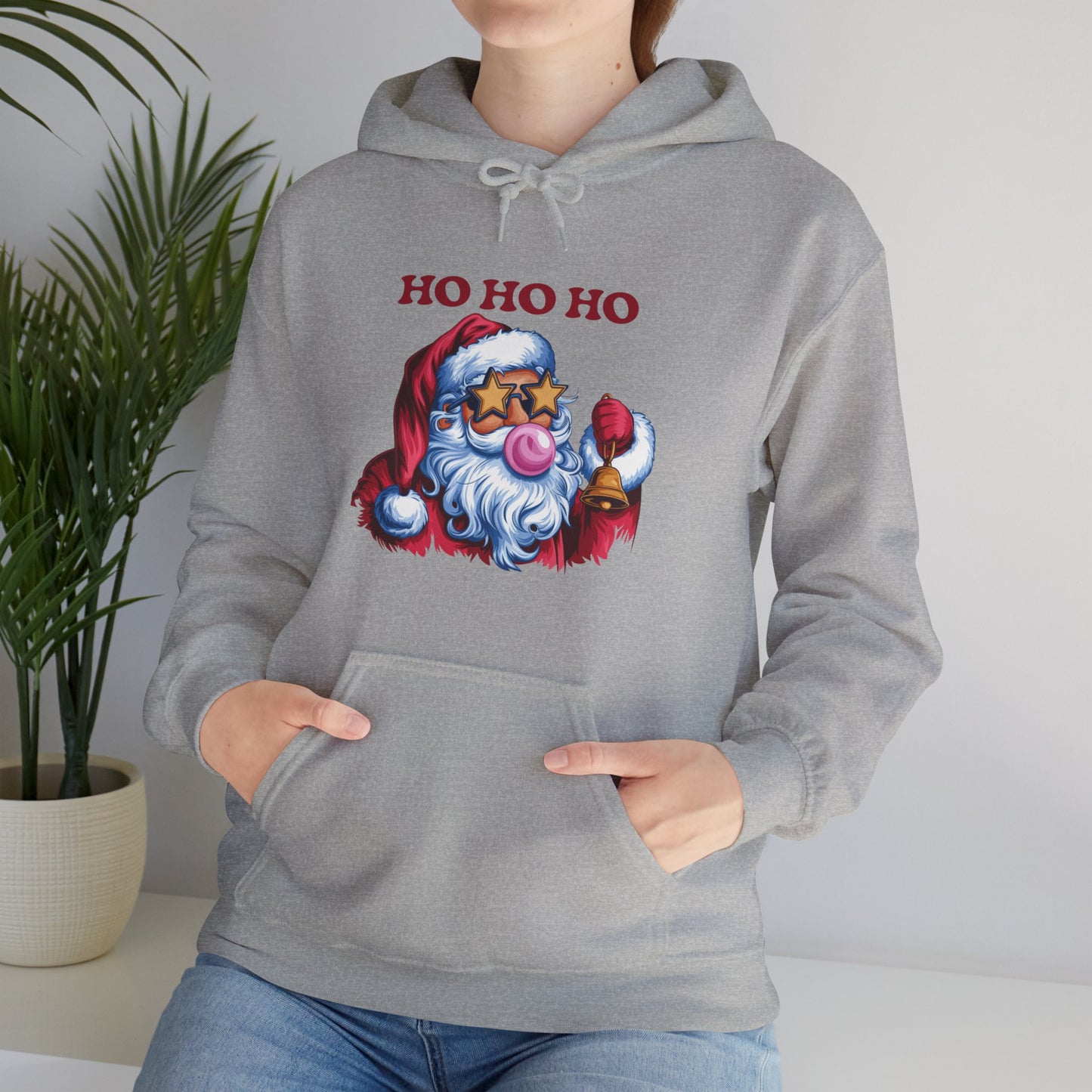 Santa 'Ho Ho Ho' Graphic Hoodie — Festive Retro Santa Pullover for Christmas