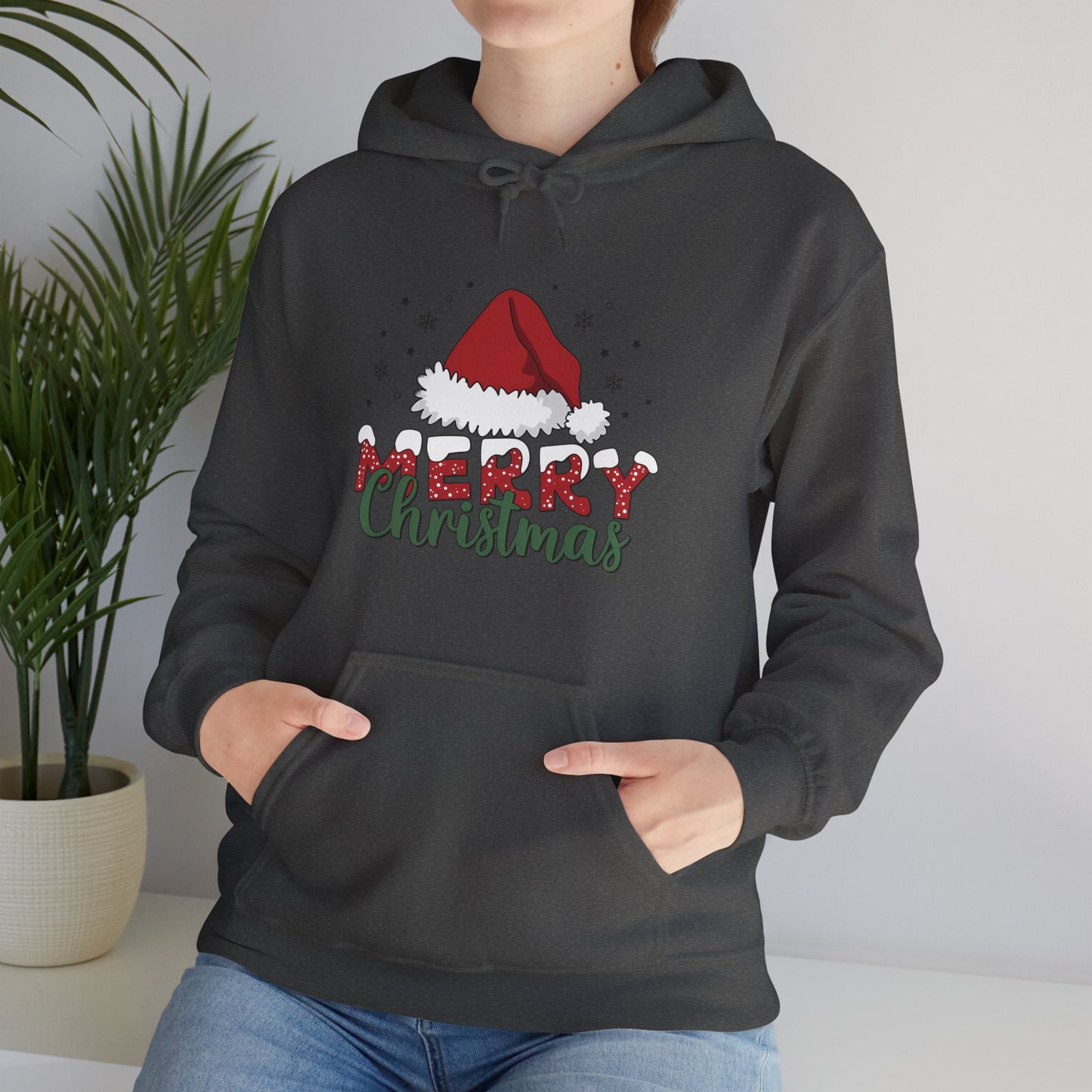 Christmas Hoodie - 'Merry Christmas' Santa Hat Holiday Sweatshirt