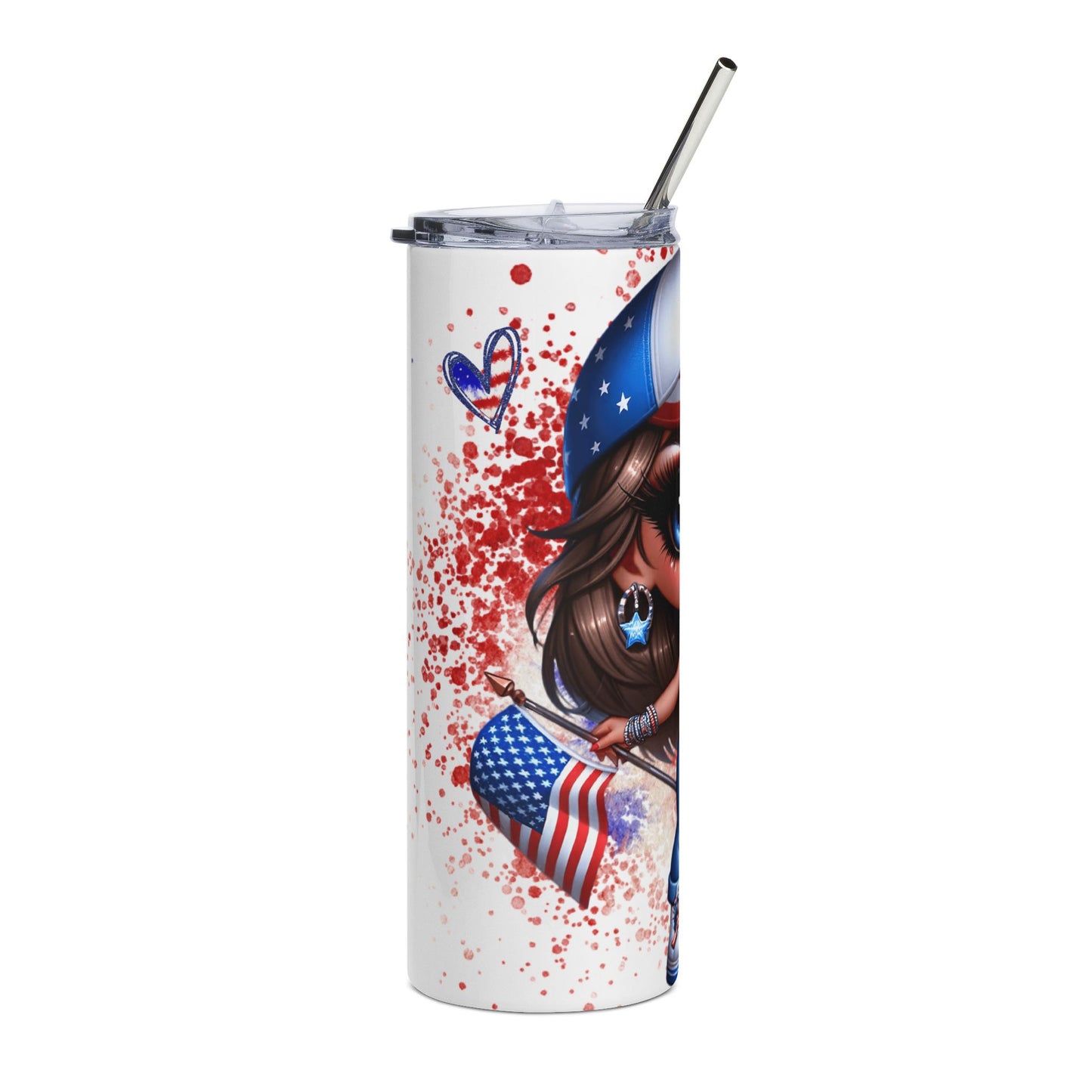 20oz Patriotic Girl Stainless Steel Tumbler — American Flag Cute Character