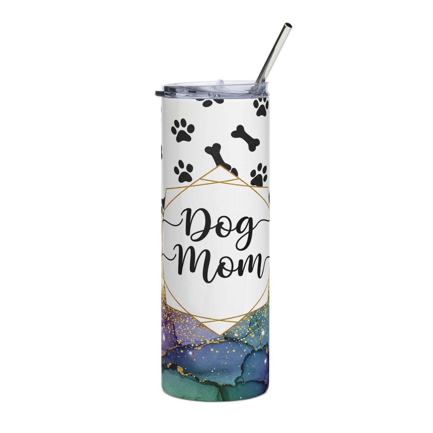 Dog Mom Tumbler — 20oz Stainless Steel Insulated Travel Cup with Paw & Bone Design
