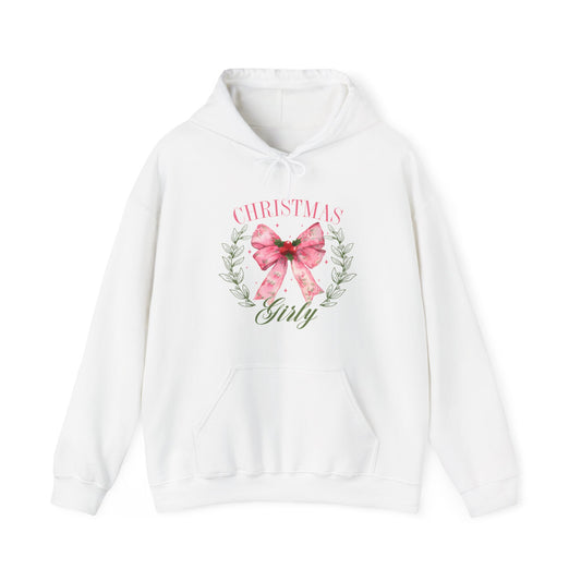 Christmas Girly Hoodie – Pink Bow Wreath Holiday Sweatshirt