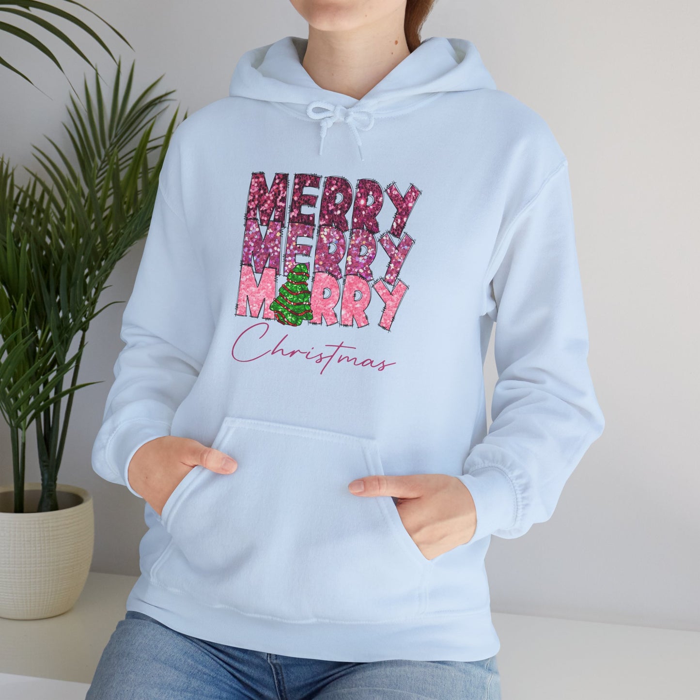 Merry Merry Merry Christmas Hoodie — Festive Floral Holiday Sweatshirt
