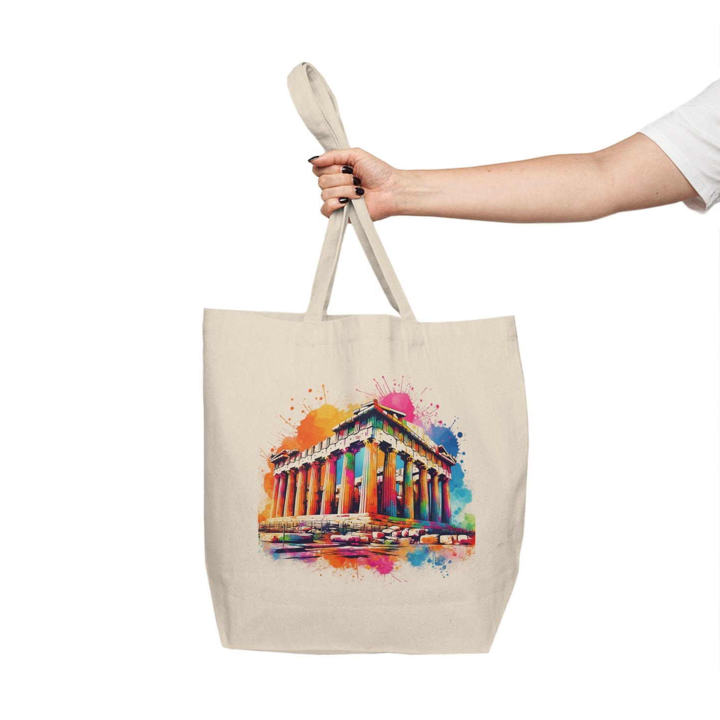 Colorful Parthenon Canvas Tote - Greek Landmark Watercolor Shopping Bag
