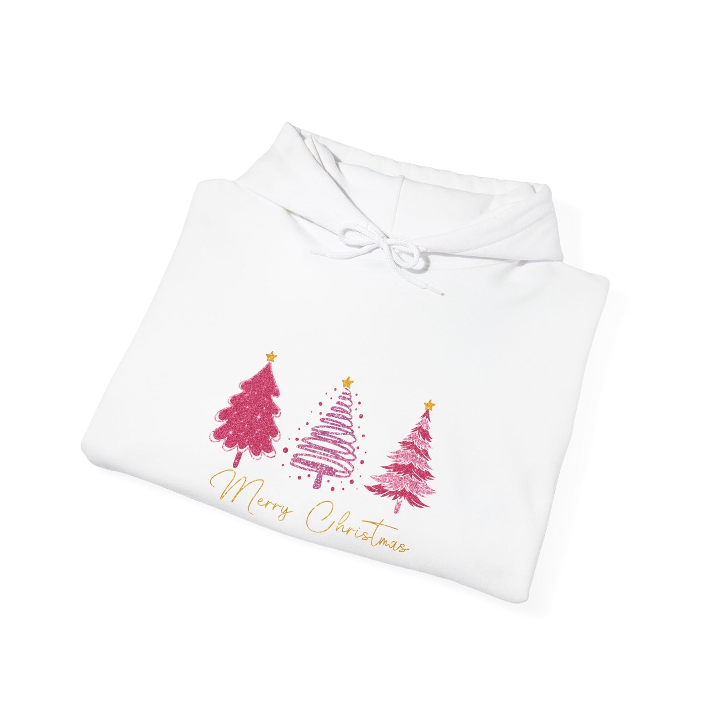Christmas Pink Tree Hoodie — Merry Christmas Script Holiday Sweatshirt