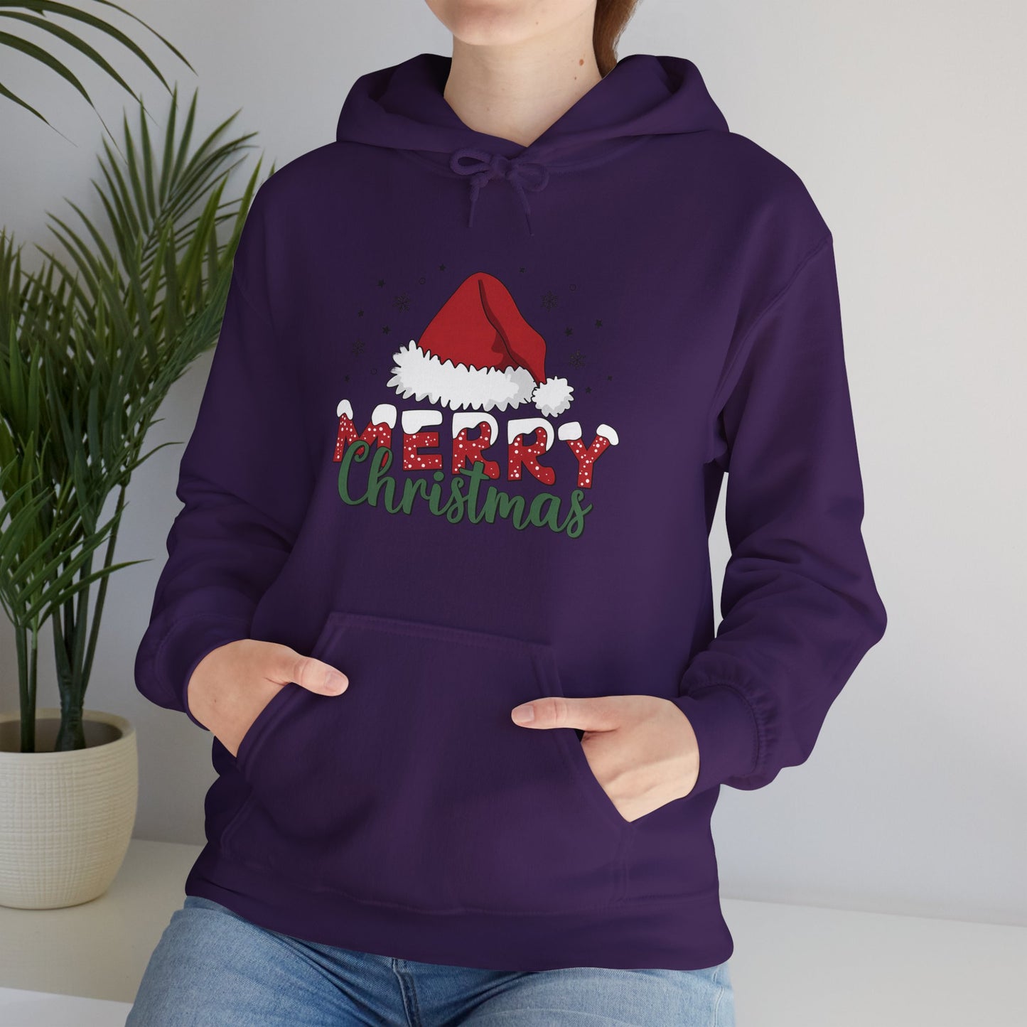 Christmas Hoodie - 'Merry Christmas' Santa Hat Holiday Sweatshirt