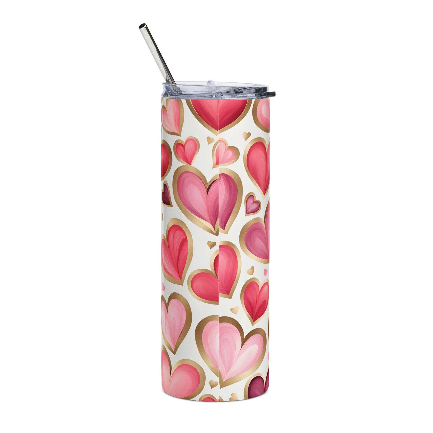 20oz Stainless Steel Tumbler — Pink Hearts 'MAMA' Glitter Script Travel Cup