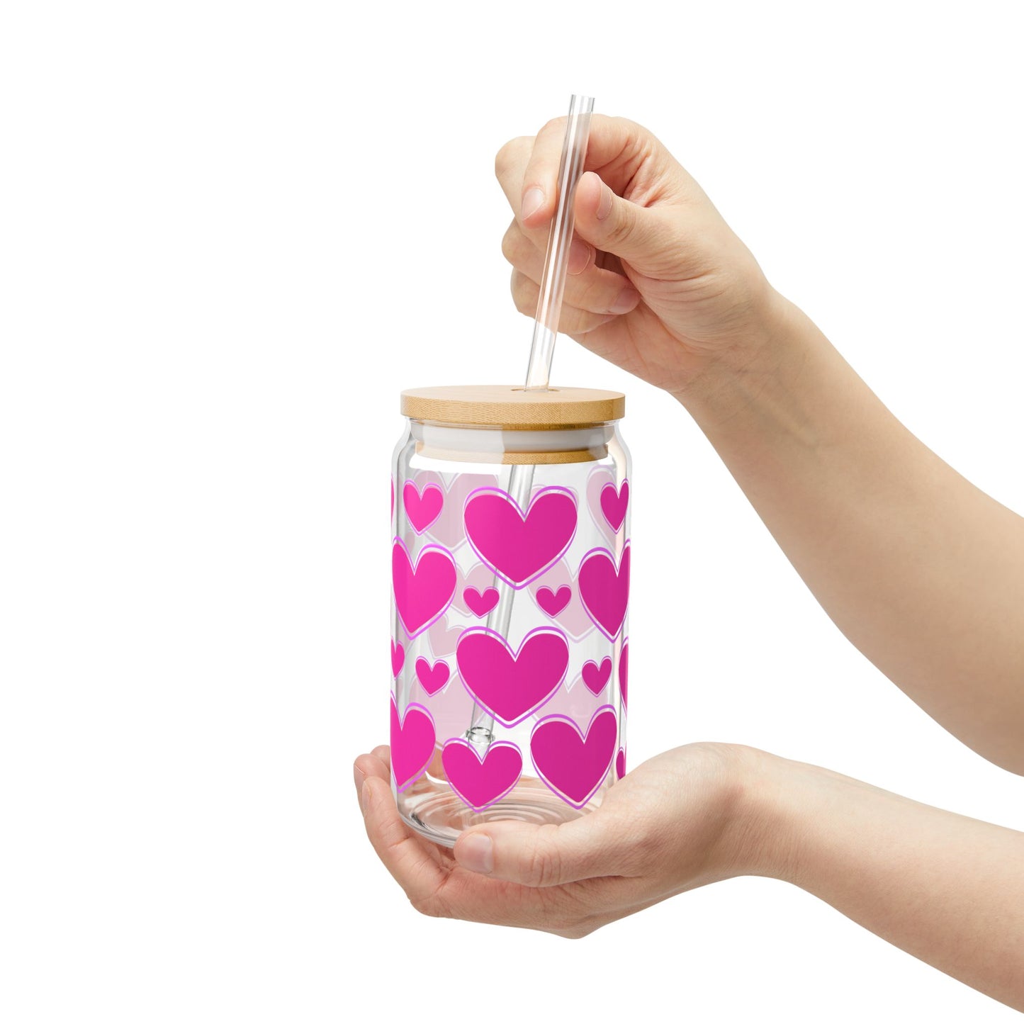 Heart Pattern Sipper Glass 16oz – Pink Love Straw Tumbler