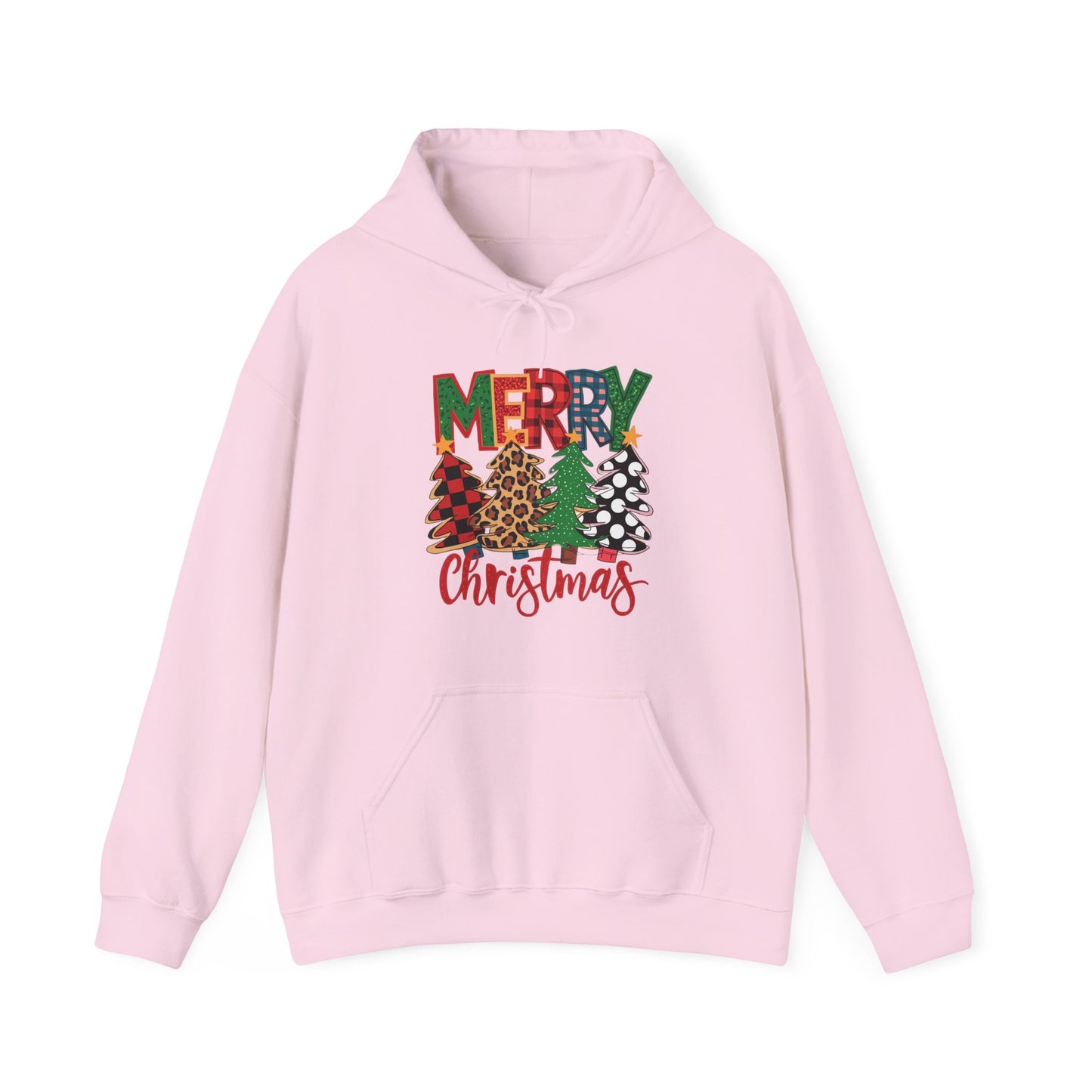 Merry Christmas Pine Tree Hoodie — Festive Buffalo Plaid Holiday Sweatshirt