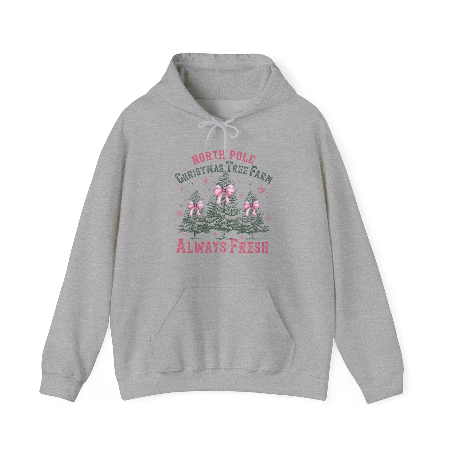 Christmas Tree Farm Hoodie - "North Pole Christmas Tree Farm Always Fresh" Cozy Holiday Pullover
