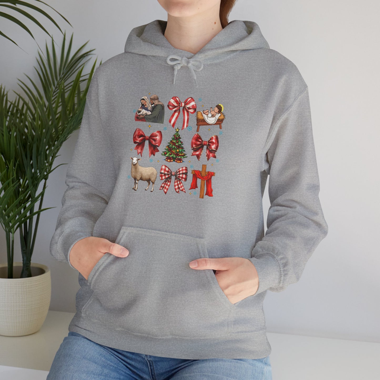 Christmas Bow & Reindeer Hoodie — Festive Holiday Graphic Sweatshirt