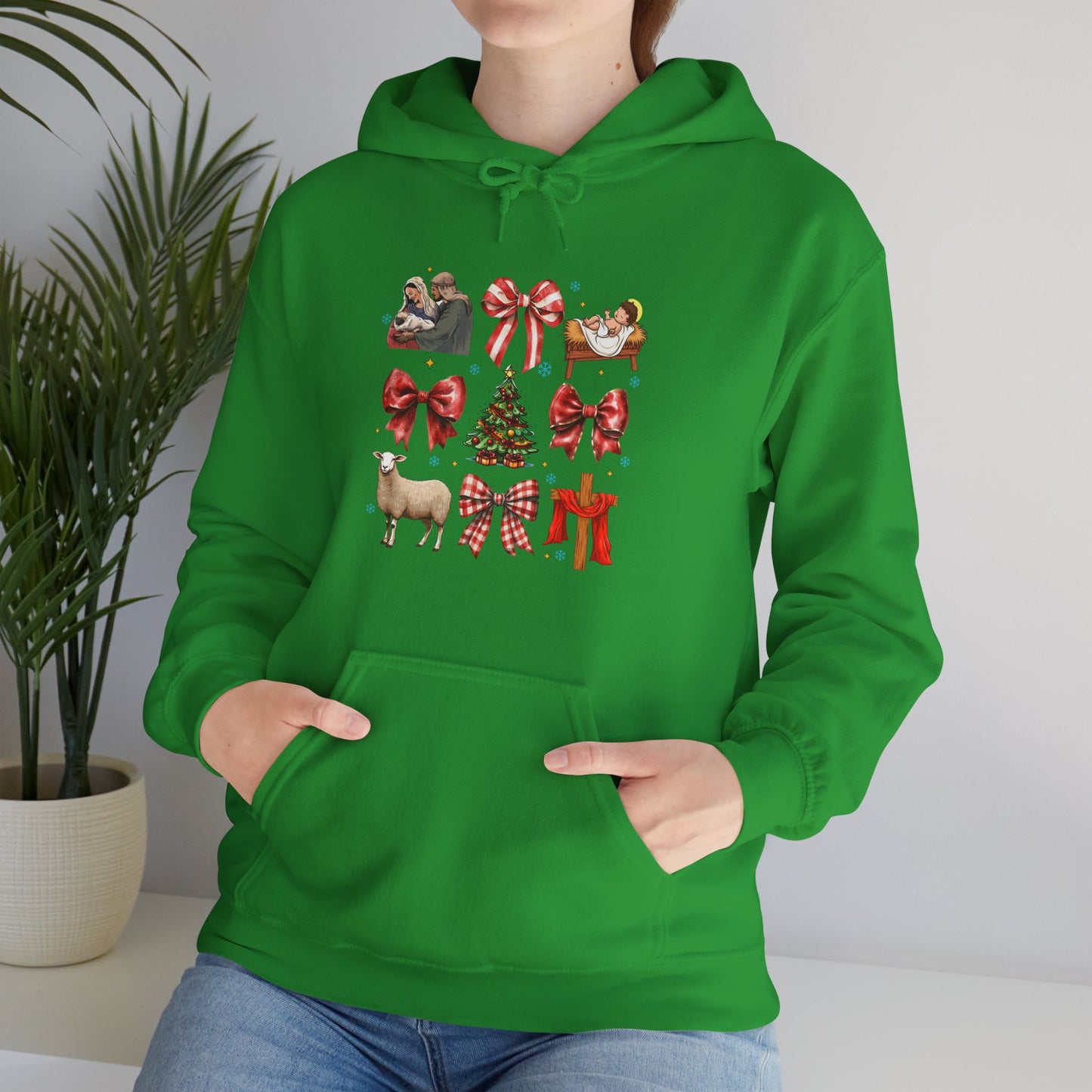 Christmas Bow & Reindeer Hoodie — Festive Holiday Graphic Sweatshirt
