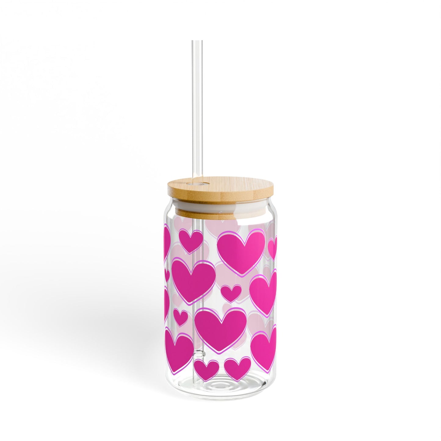 Heart Pattern Sipper Glass 16oz – Pink Love Straw Tumbler