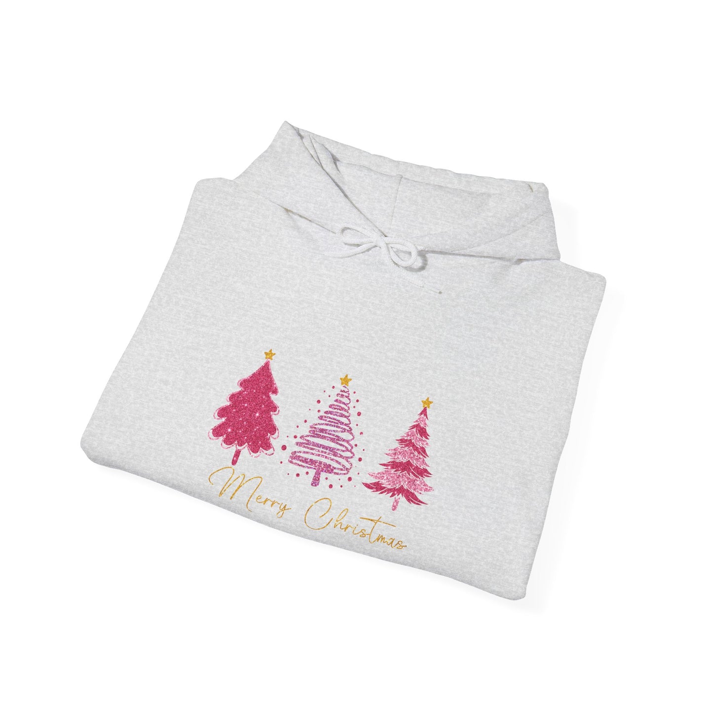 Christmas Pink Tree Hoodie — Merry Christmas Script Holiday Sweatshirt