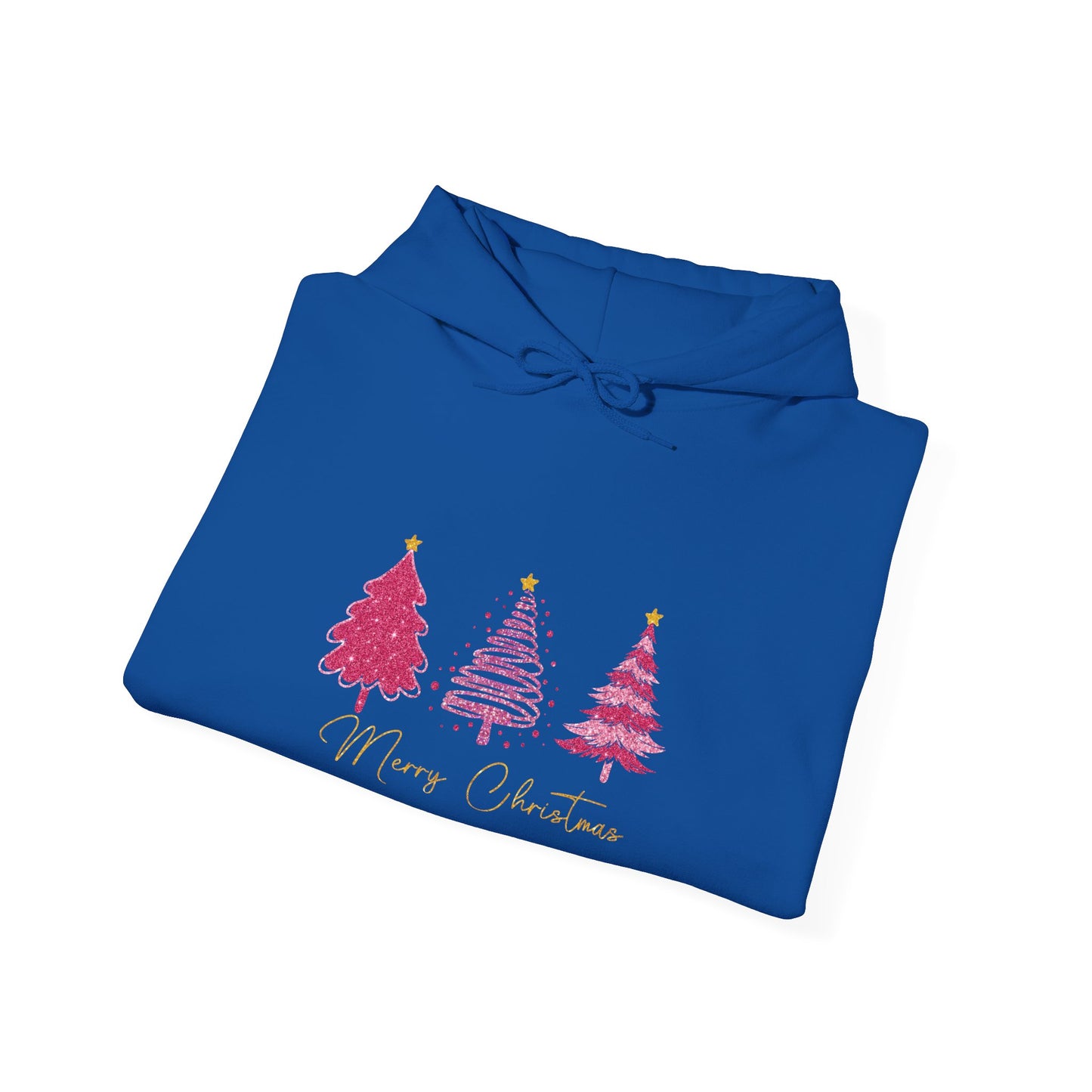 Christmas Pink Tree Hoodie — Merry Christmas Script Holiday Sweatshirt