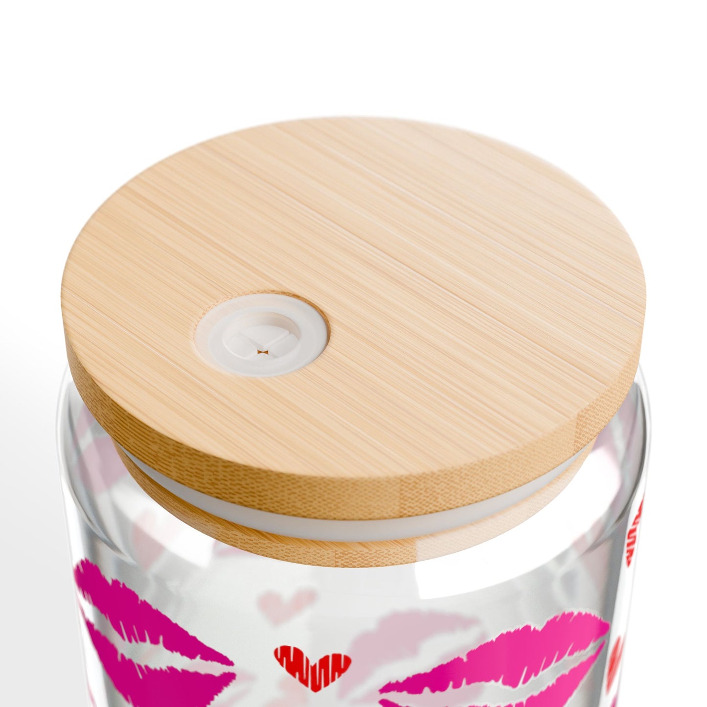 Kiss Print 16oz Sipper Glass with Straw – Cute Lip & Hearts Cold Drink Tumbler