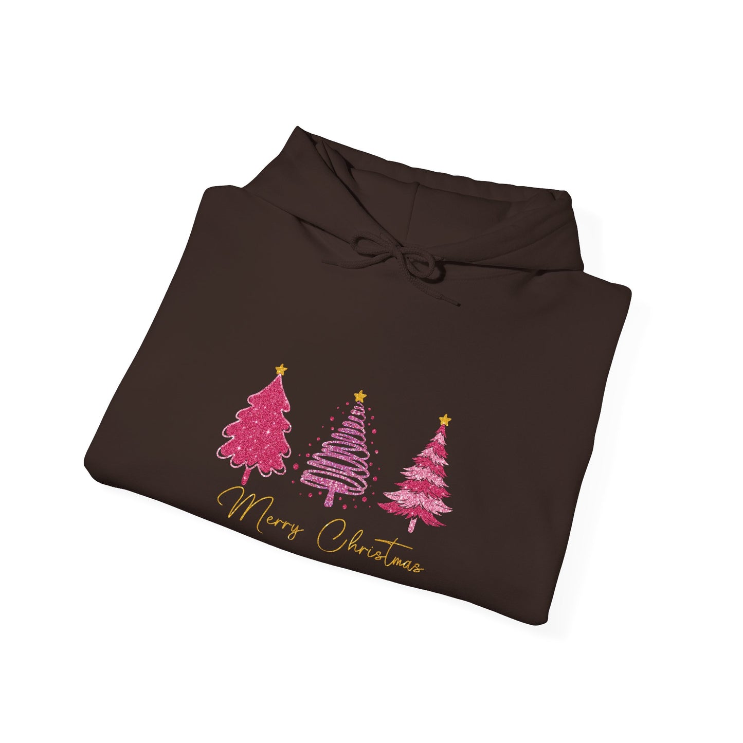 Christmas Pink Tree Hoodie — Merry Christmas Script Holiday Sweatshirt
