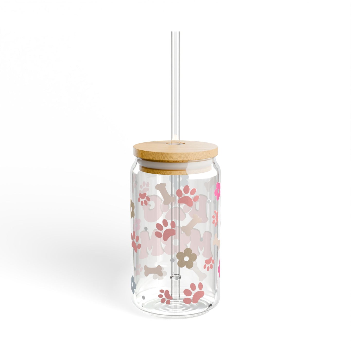 Dog Mom Floral Sipper Glass – 16oz Mason Jar Tumbler with Straw