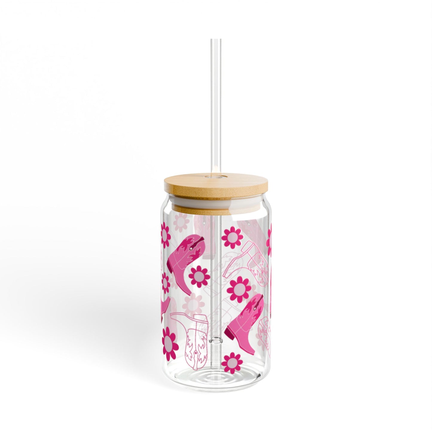 16oz Sipper Glass — Pink Cowgirl Boots & Flowers Travel Tumbler