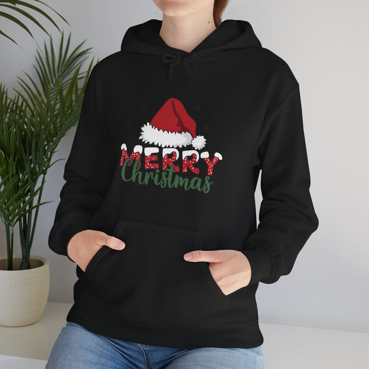 Christmas Hoodie - 'Merry Christmas' Santa Hat Holiday Sweatshirt