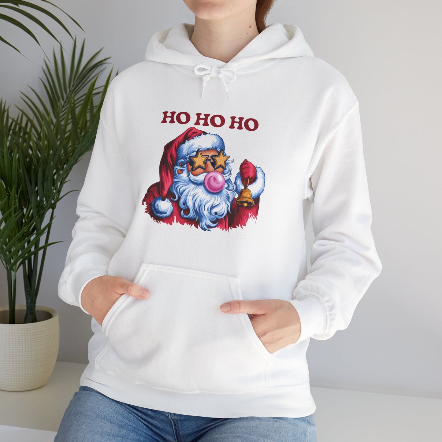 Santa 'Ho Ho Ho' Graphic Hoodie — Festive Retro Santa Pullover for Christmas