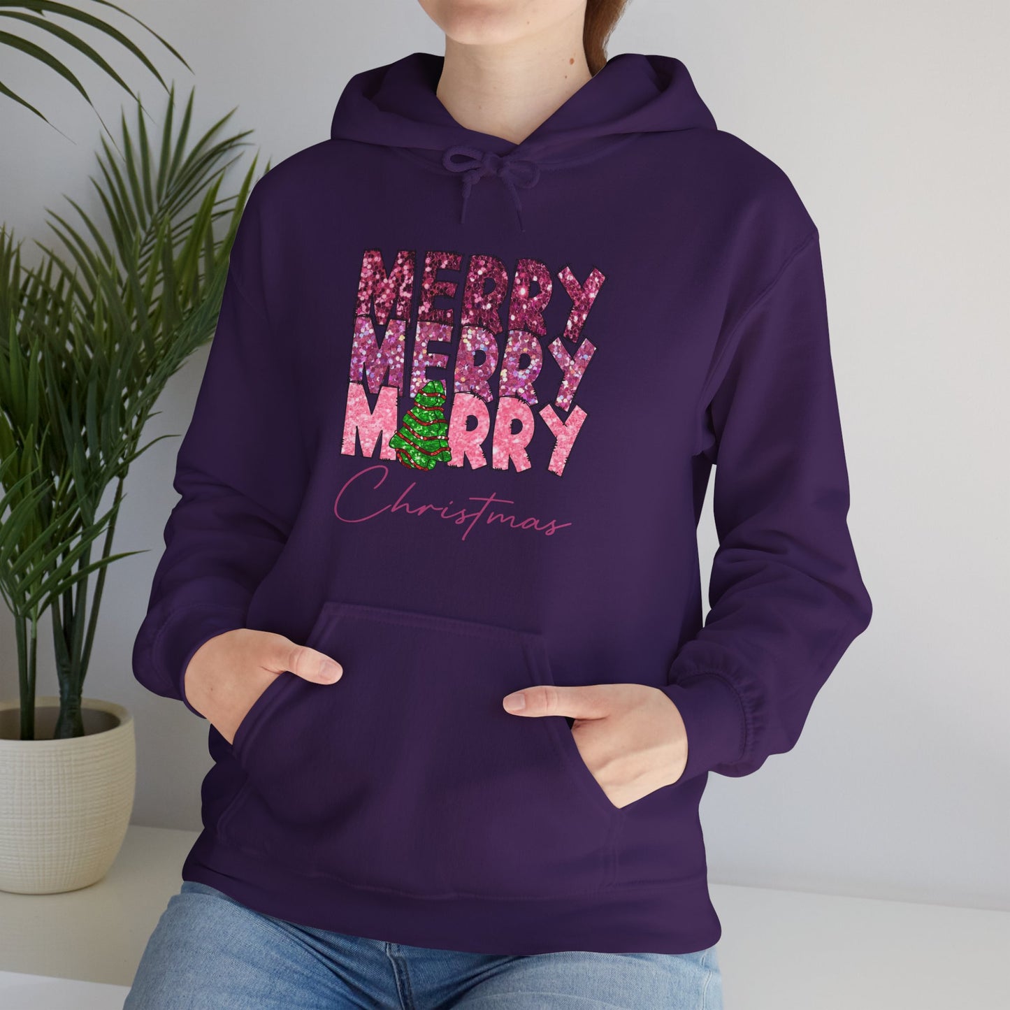 Merry Merry Merry Christmas Hoodie — Festive Floral Holiday Sweatshirt