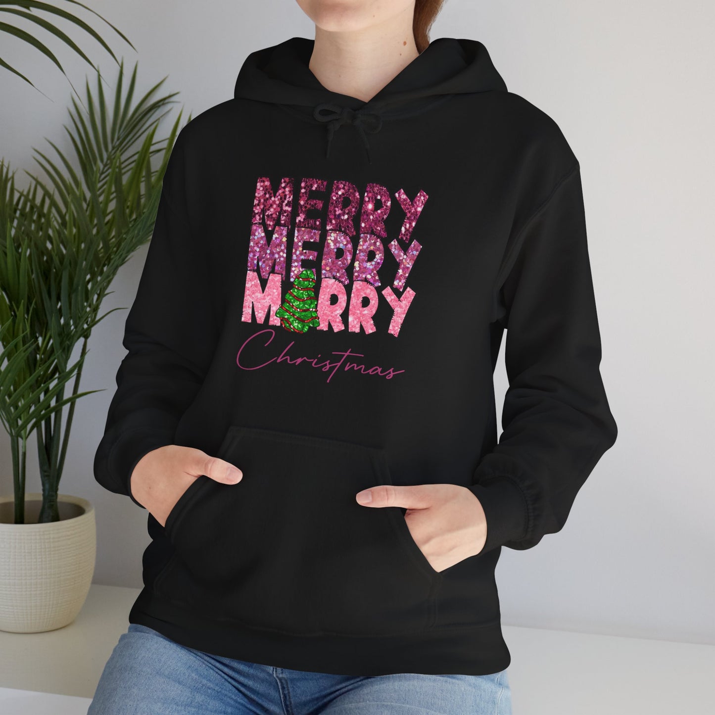Merry Merry Merry Christmas Hoodie — Festive Floral Holiday Sweatshirt