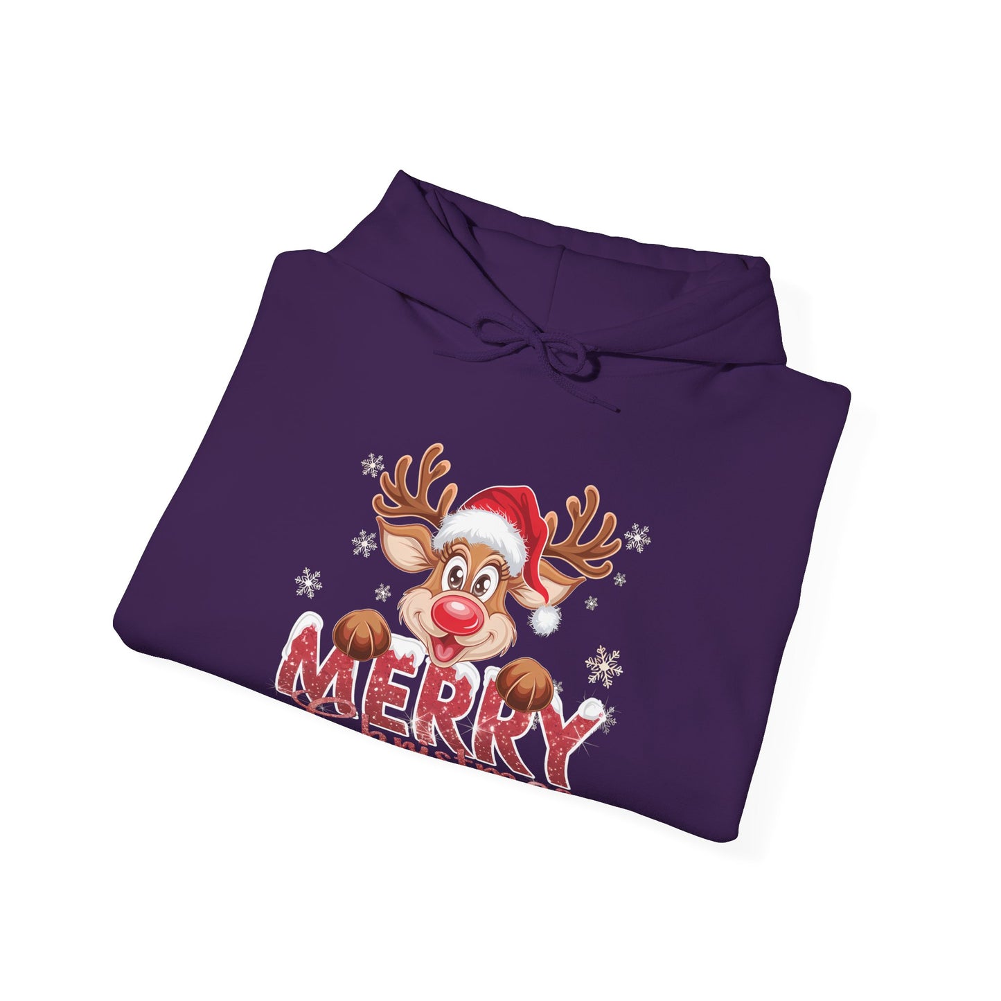 Christmas Reindeer Hoodie - 'Merry Christmas' Cute Santa Reindeer Holiday Sweatshirt