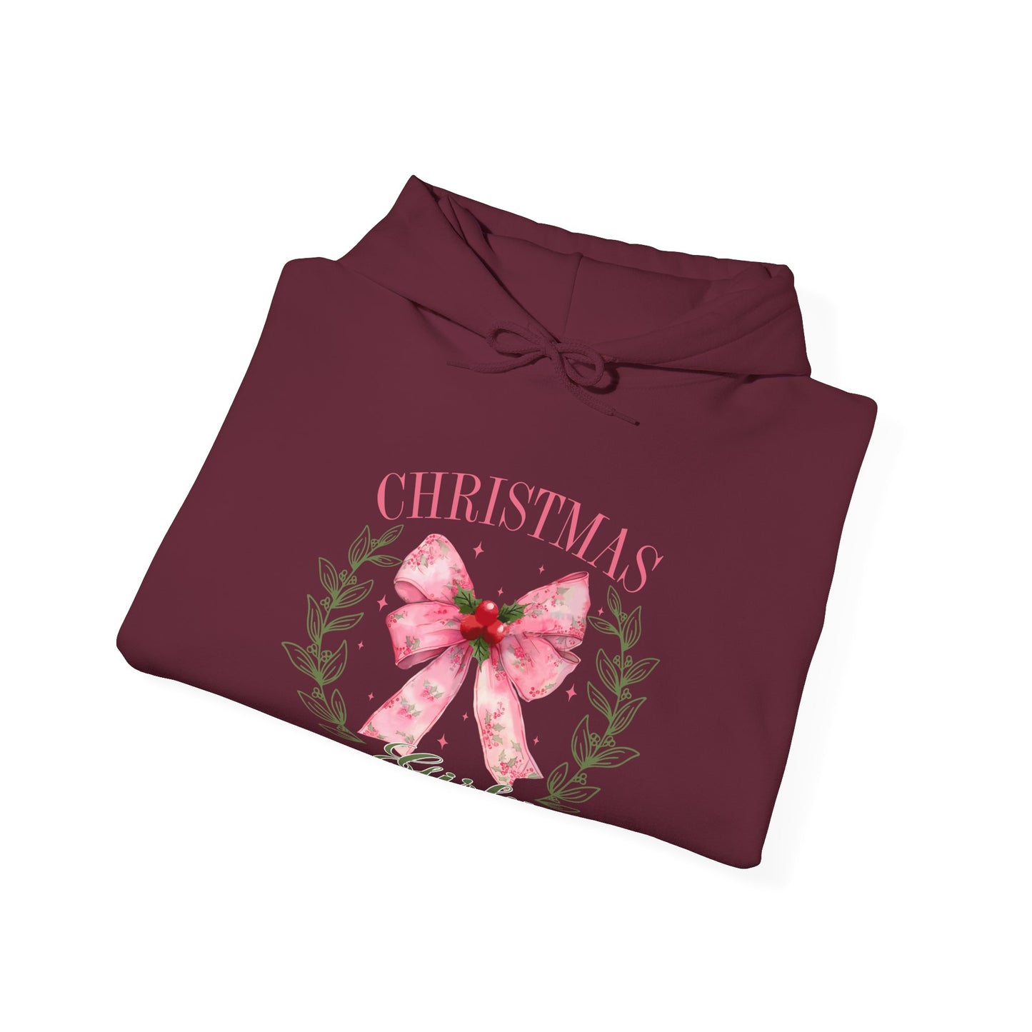 Christmas Girly Hoodie – Pink Bow Wreath Holiday Sweatshirt