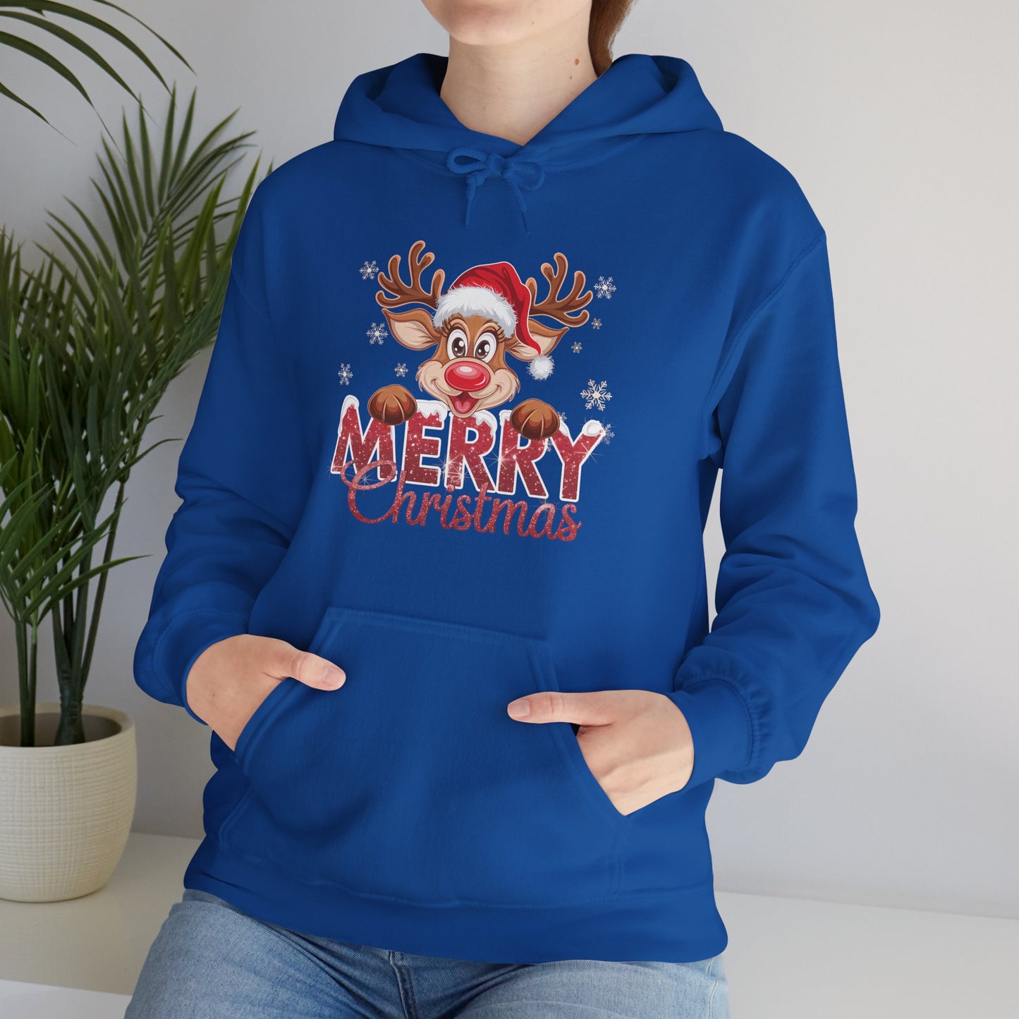 Christmas Reindeer Hoodie - 'Merry Christmas' Cute Santa Reindeer Holiday Sweatshirt