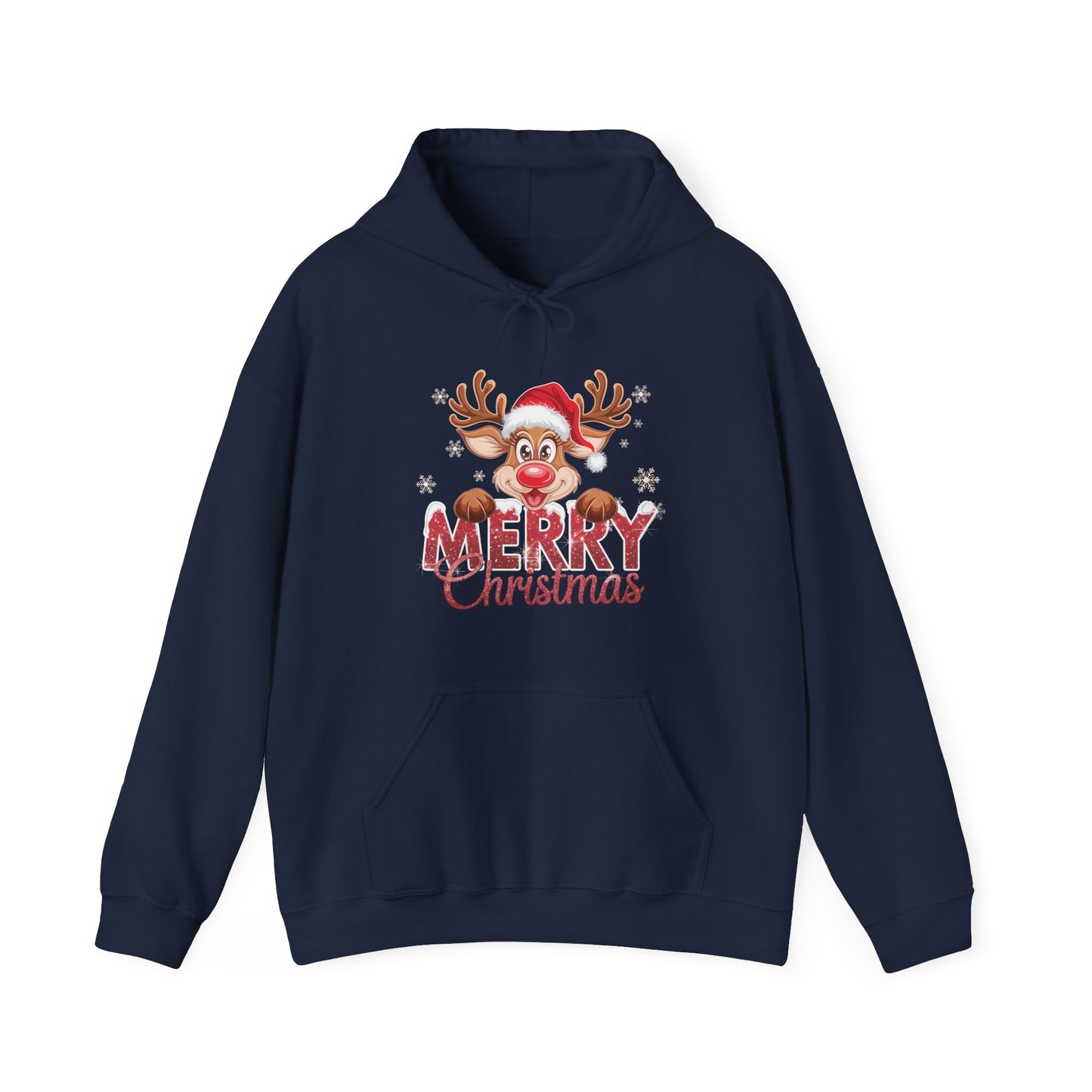 Christmas Reindeer Hoodie - 'Merry Christmas' Cute Santa Reindeer Holiday Sweatshirt