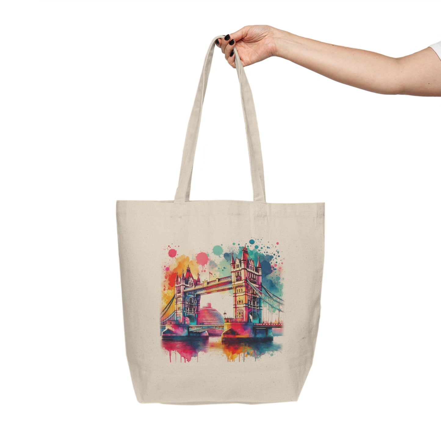 Watercolor Tower Bridge Canvas Tote — Colorful London Travel Market Bag