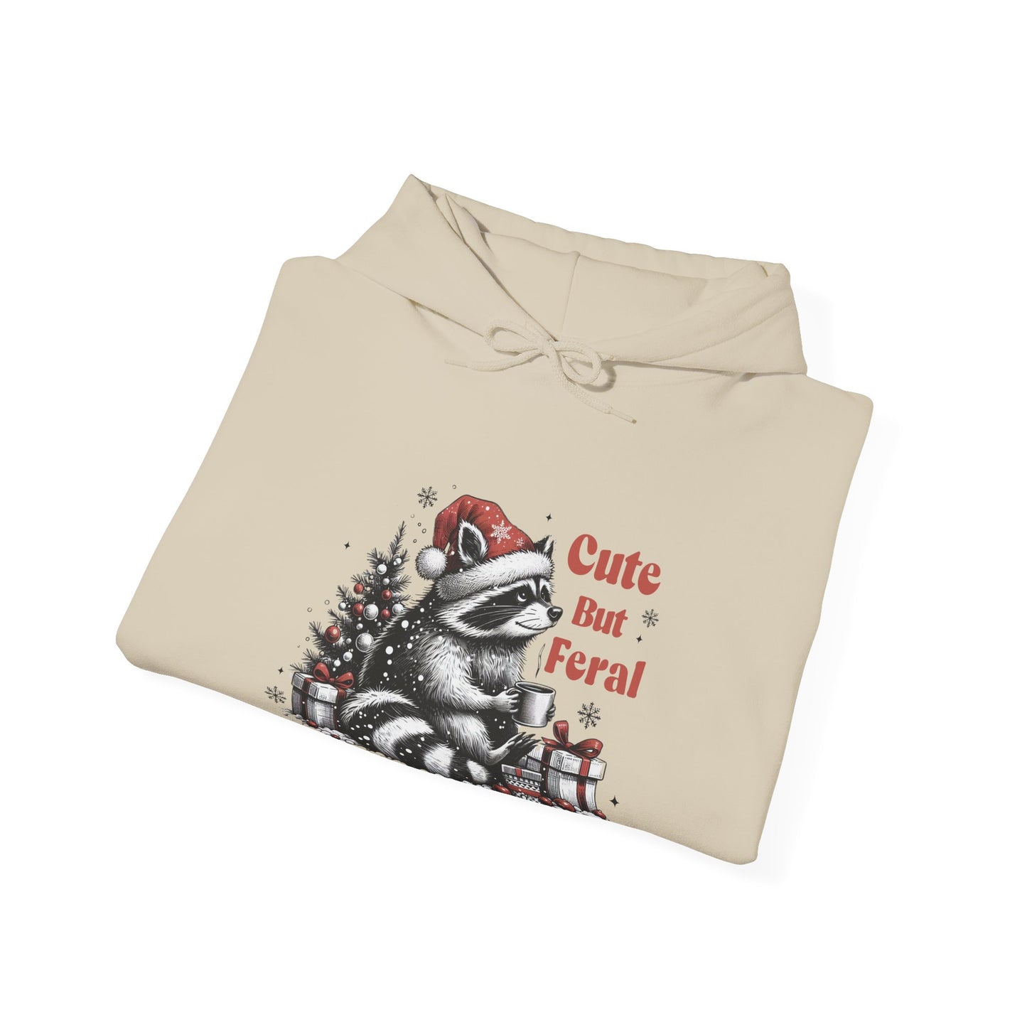 Cute But Feral Raccoon Holiday Hoodie — Christmas Animal Graphic Sweatshirt