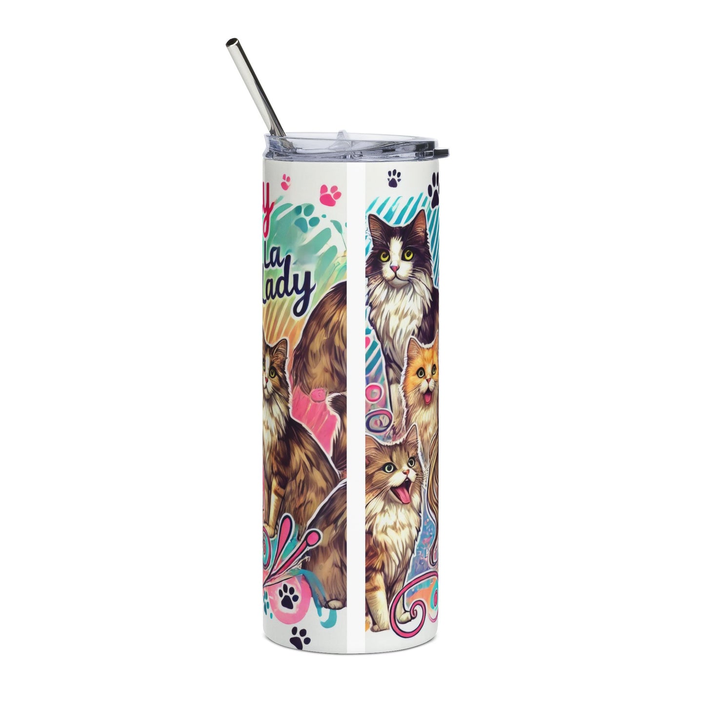 20oz Stainless Steel Tumbler — Cute Blonde Girl with Cats Illustrated Travel Cup