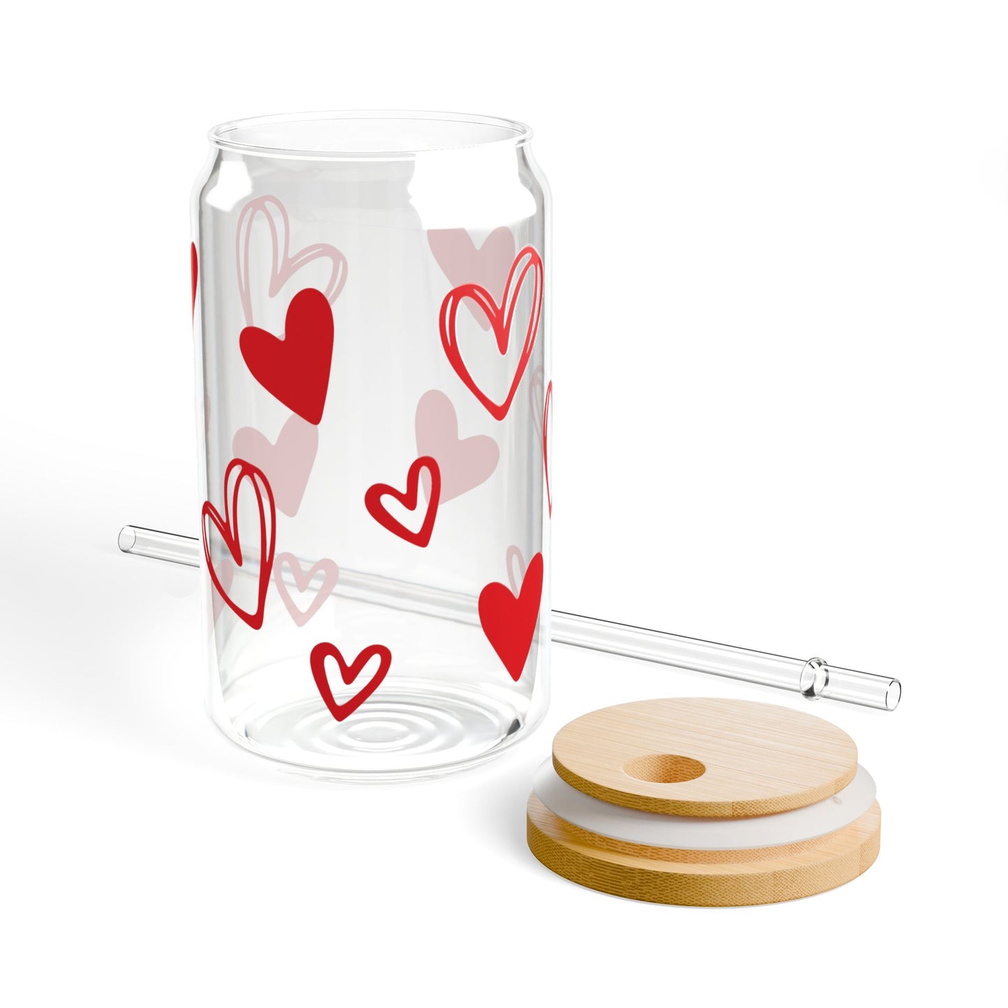 Heart Pattern Sipper Glass – 16oz Love Glass with Straw