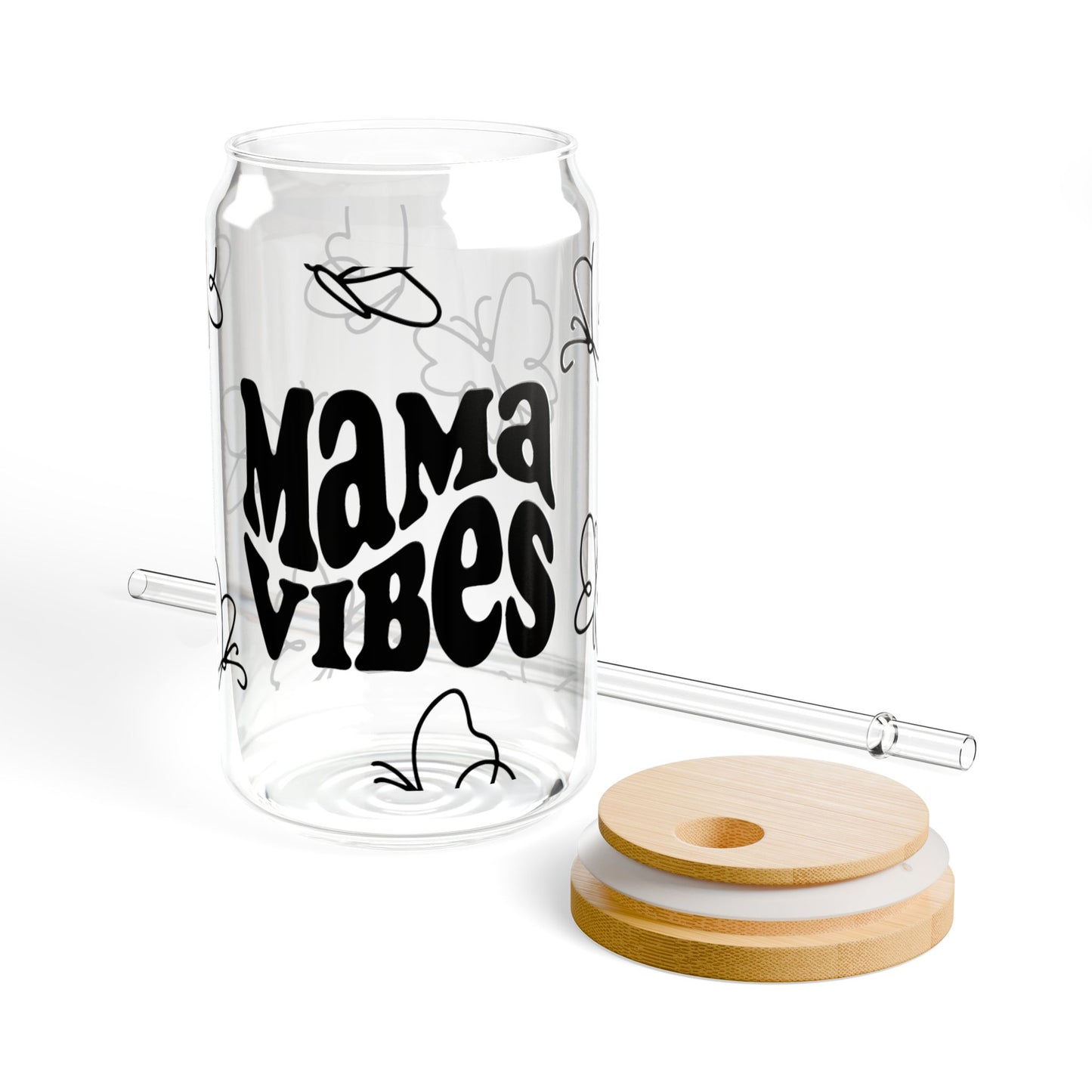 Mama Vibes Sipper Glass - 16oz Reusable Tumbler with Straw