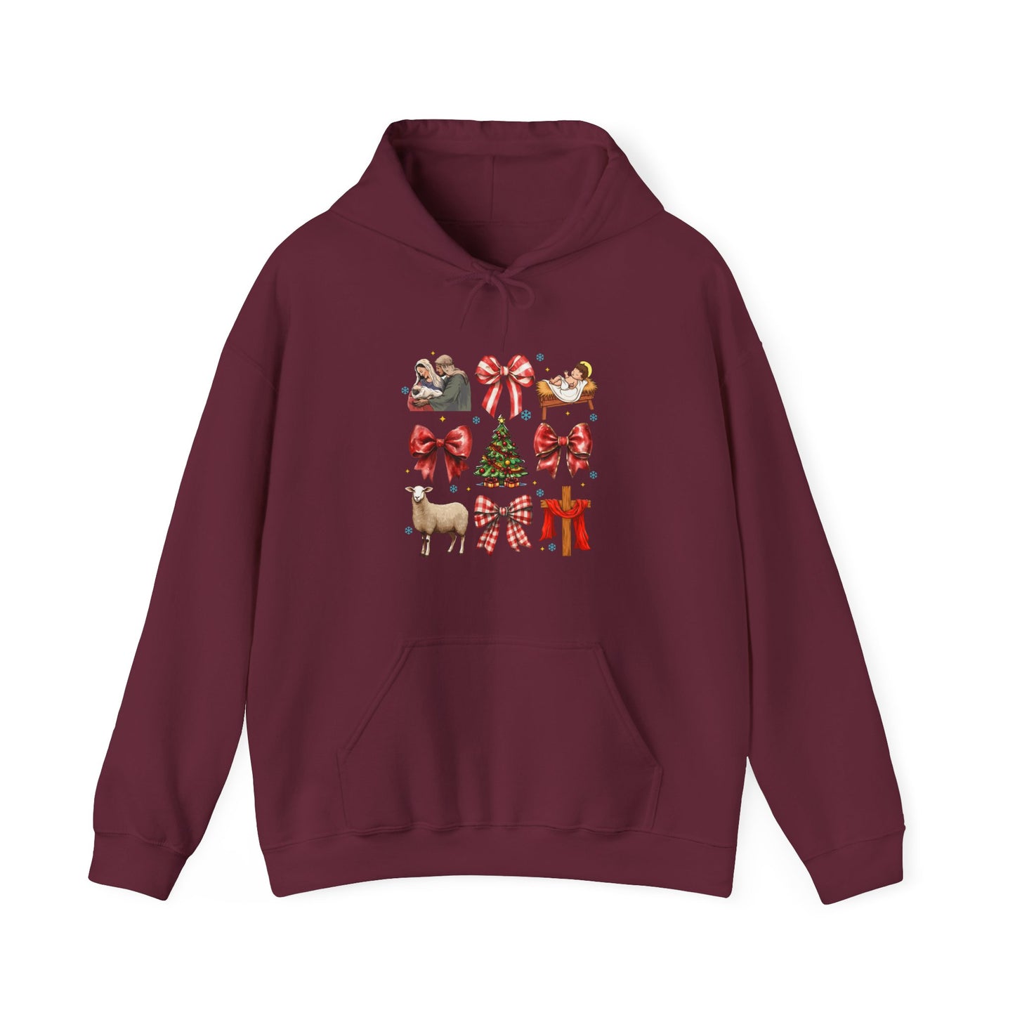 Christmas Bow & Reindeer Hoodie — Festive Holiday Graphic Sweatshirt