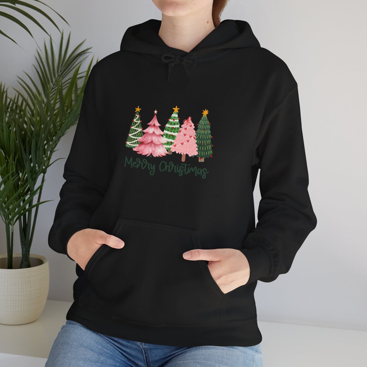 Christmas Tree Cluster Hoodie – "Merry Christmas" Festive Holiday Sweatshirt