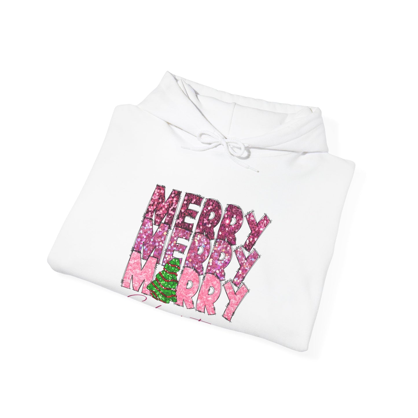 Merry Merry Merry Christmas Hoodie — Festive Floral Holiday Sweatshirt